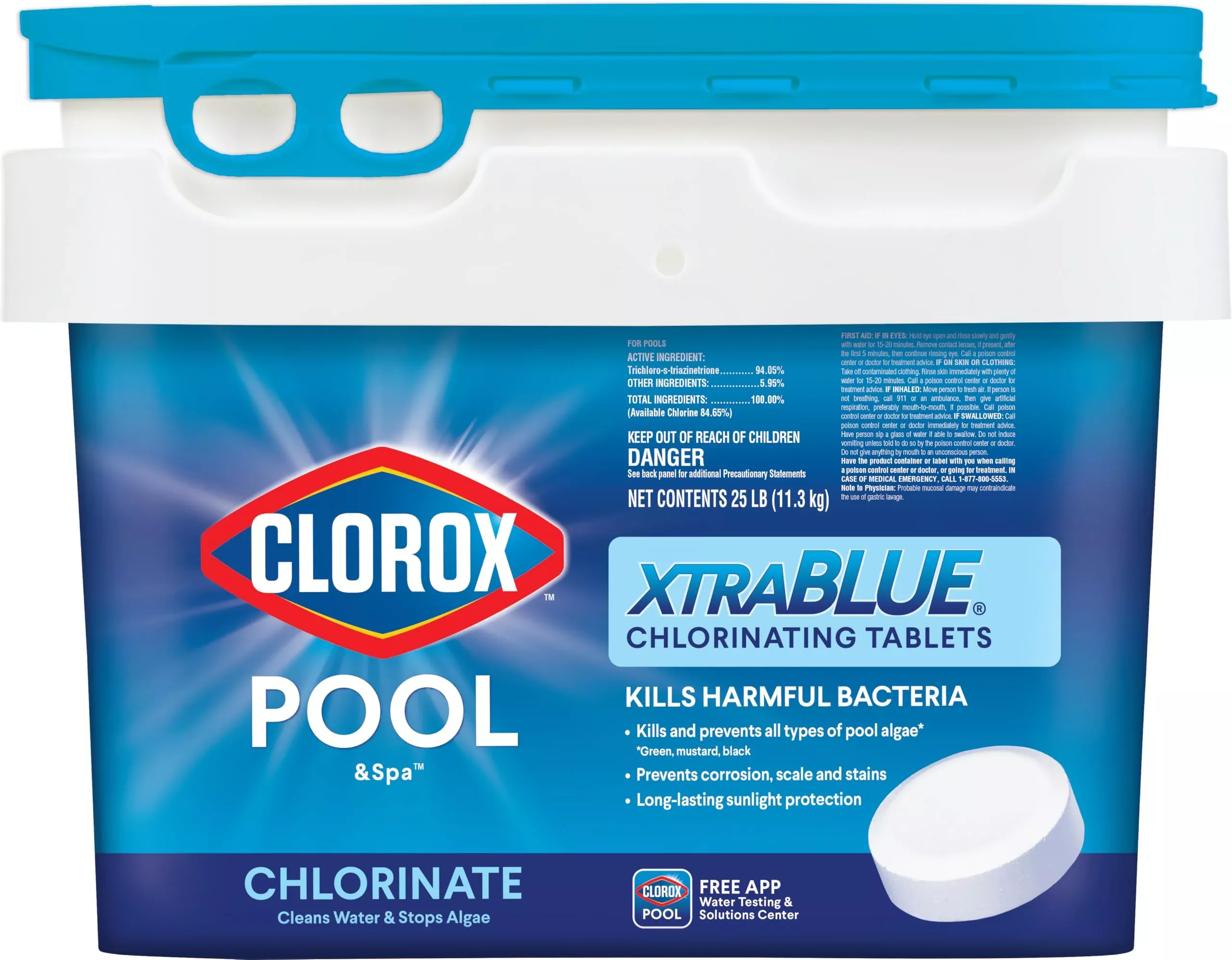 Clorox Pool&Spa™ XtraBlue 3” Swimming Pool Chlorinating Tablets, Kills Bacteria & Stops Algae (25 LB)