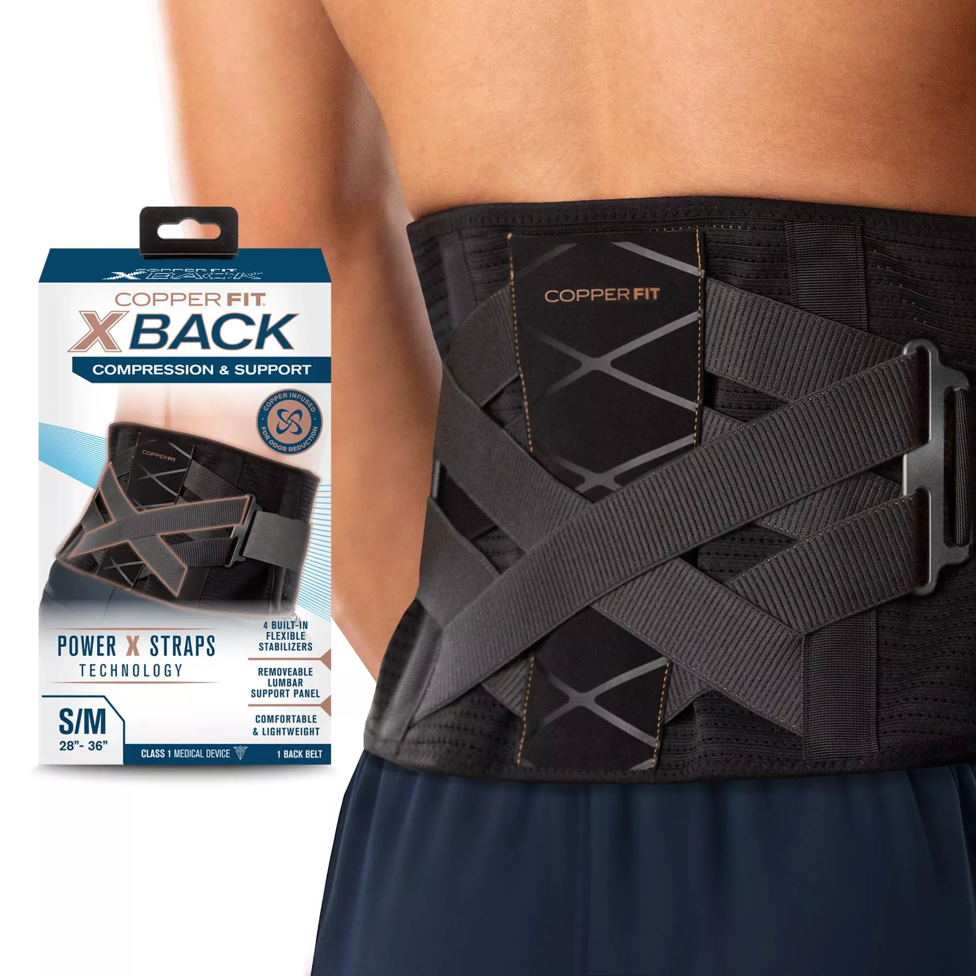 Copper Fit X-Back Brace for Lower Back Pain, Lumbar Support, Herniated Disc, Sciatica, Arthritis – Adjustable, Breathable Design - for Men and Women (Large /XLarge)