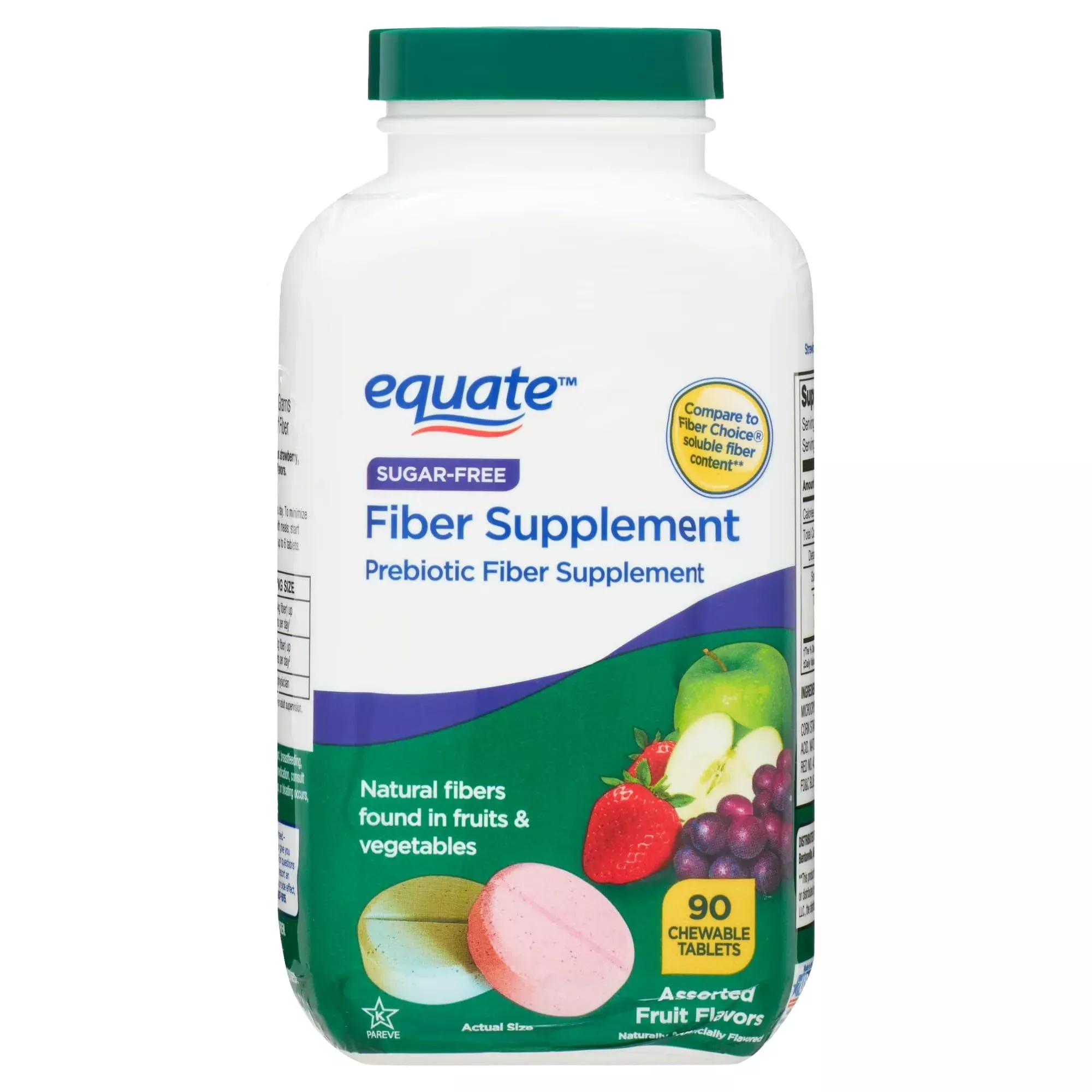 Daily Fiber Supplement Chewable Tablets – 90 Count, Sugar-Free Chews for Women and Men, High Fiber Content, Assorted Fruit Flavors, Chewable Tablets for Adults. (Pack of 1)