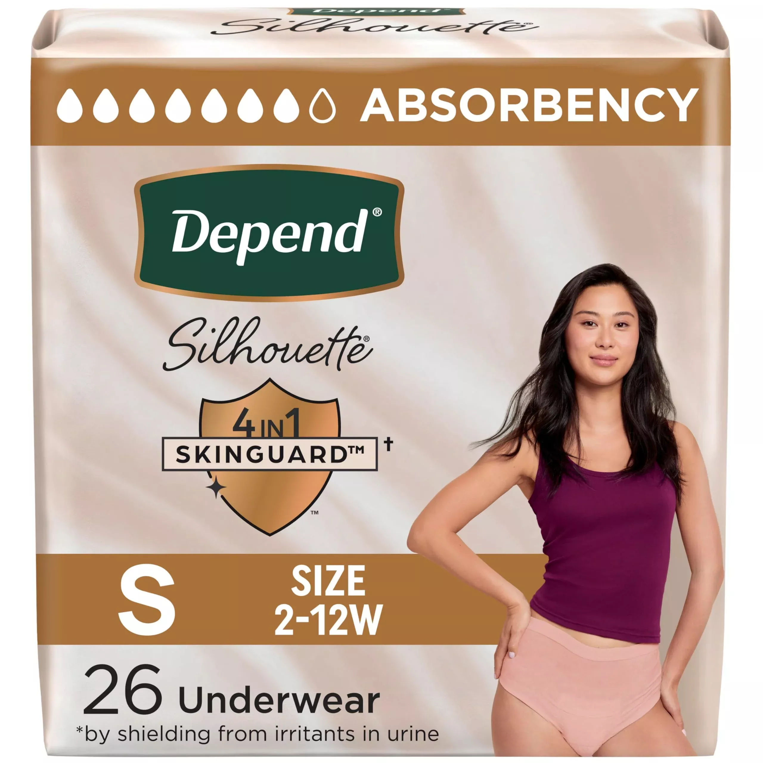 Depend Silhouette Adult Diapers, Incontinence & Postpartum Bladder Leak Underwear for Women, Maximum Absorbency, Small, Black, 60 Count (2 Packs of 30), Packaging May Vary