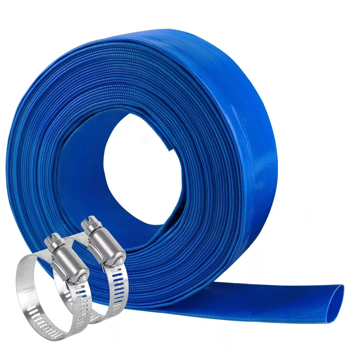 Eastrans 1-1 /4''x100ft Blue PVC Lay-Flat Backwash Hose for Swimming Pools, Heavy Duty Discharge Hose Reinforced Pool Drain Hose, Weather Resistant Ideal for Water Transferring