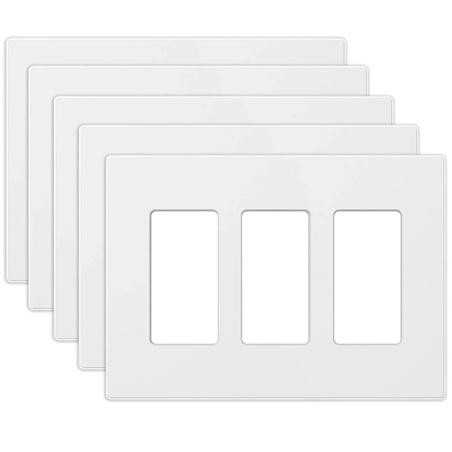 ELEGRP 3-Gang Screwless Decorative Wall Plates, Mid-Size Unbreakable Thermoplastic Faceplate Cover for Decorator Receptacle Outlet Switch, UL Listed (5 Pack, Matte White)
