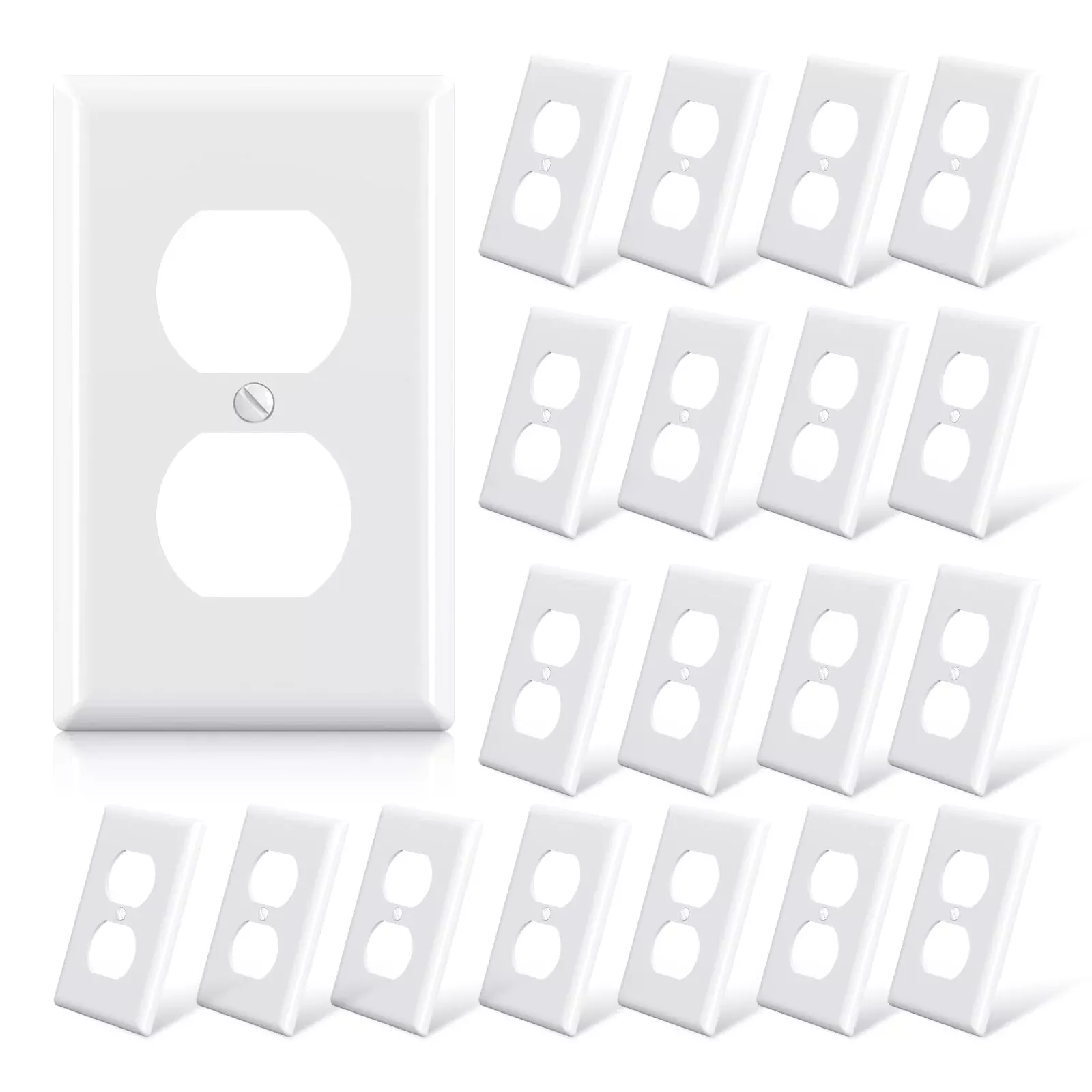 ELEGRP Duplex Receptacle Outlet Covers, 1-Gang Standard Size Wall Plates, Unbreakable Polycarbonate Dual Outlet Faceplates Covers, UL Listed, Color-matched Screws Included (20 Pack, Glossy White)