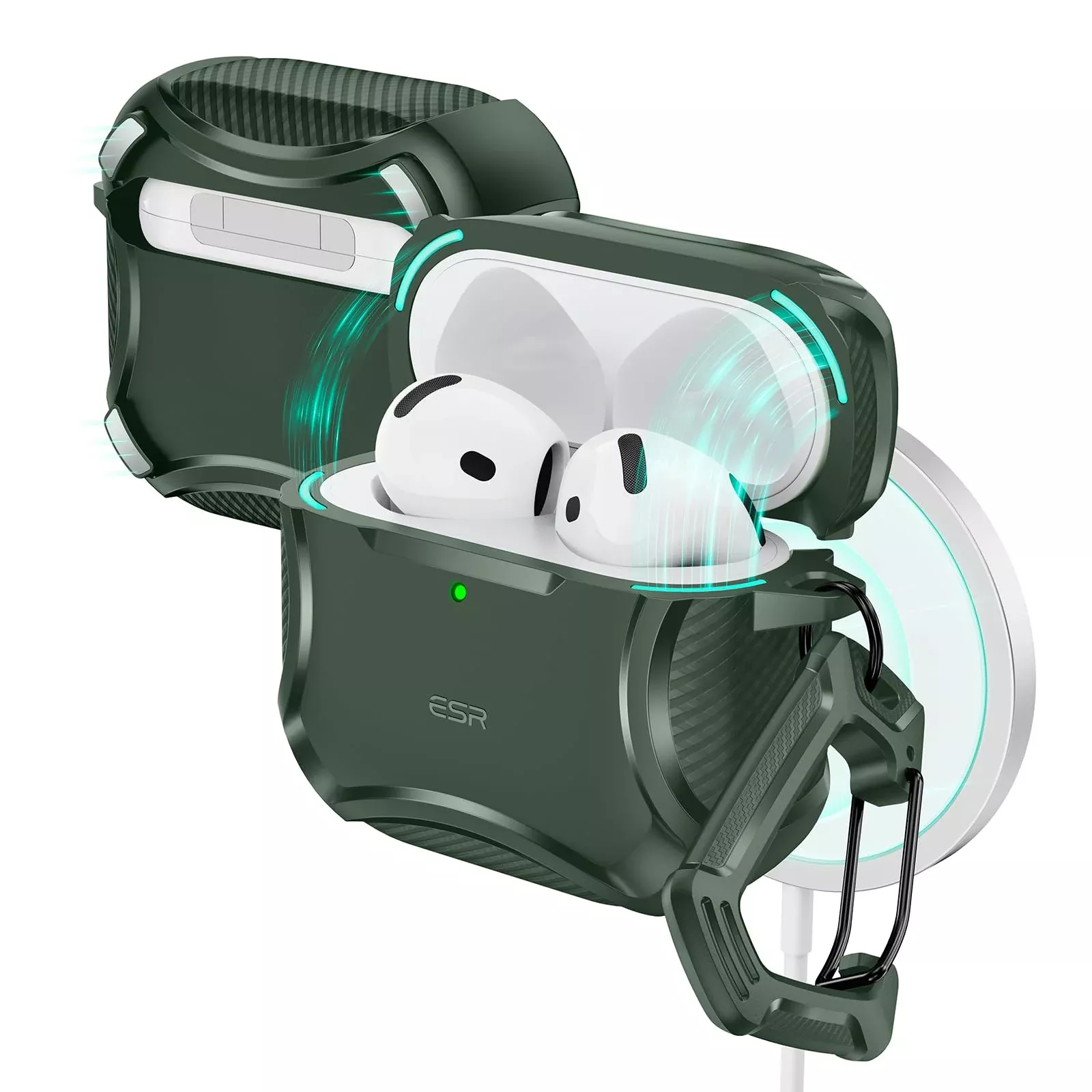ESR for AirPods 4 Case, Compatible with AirPods 4th Generation Case (2024), Compatible with MagSafe, Powerful Drop Protection, Magnetic Lid, Cyber Series, Black