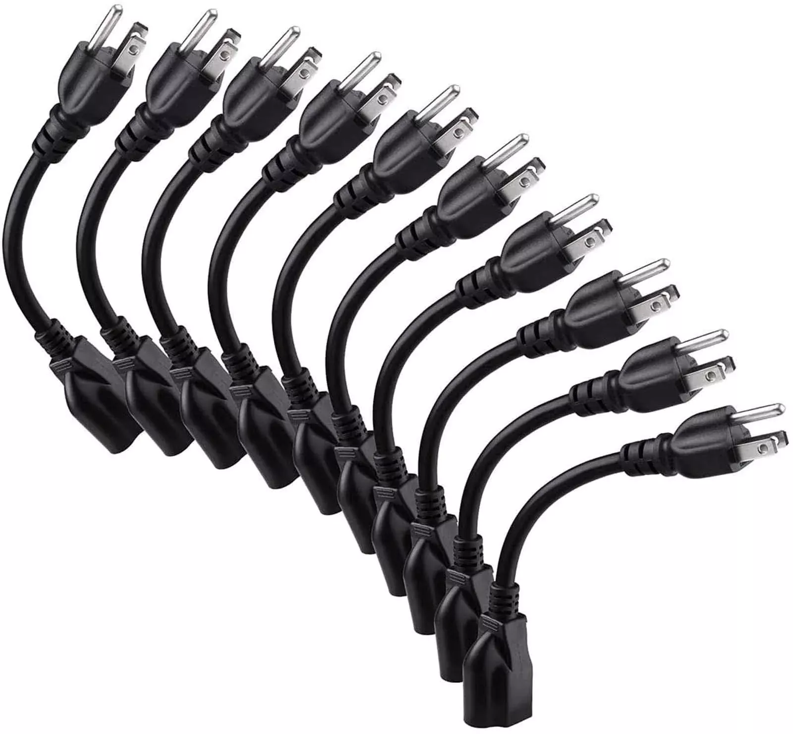 [ETL Listed] Miady Short Power Extension Cord Outlet Saver, 16AWG /13A, 3 Prong (10 Pack, Black, 8 Inch)