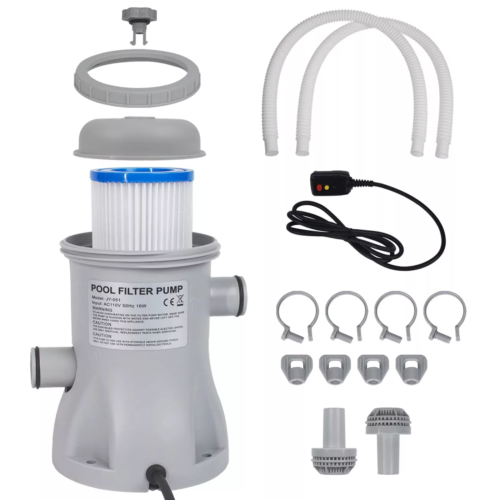 Filter Pump for Above Ground Pools, 330 GPH Flow Rate Filter for Inflatbale Pool, Flow Rate Pool Filter for Inflatable Swimming Pool Crystal Clear Filter Pump with 2 Filter Cartridges