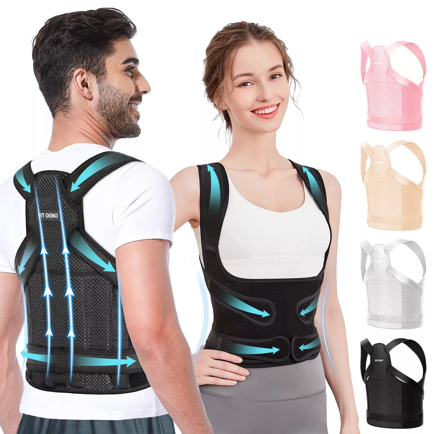 Fit Geno Posture Corrector for Women and Men - Adjustable Back Brace & Straightener for Scoliosis Hunchback Correction Back Pain Spine Corrector Back Support and Posture Trainer (Large)