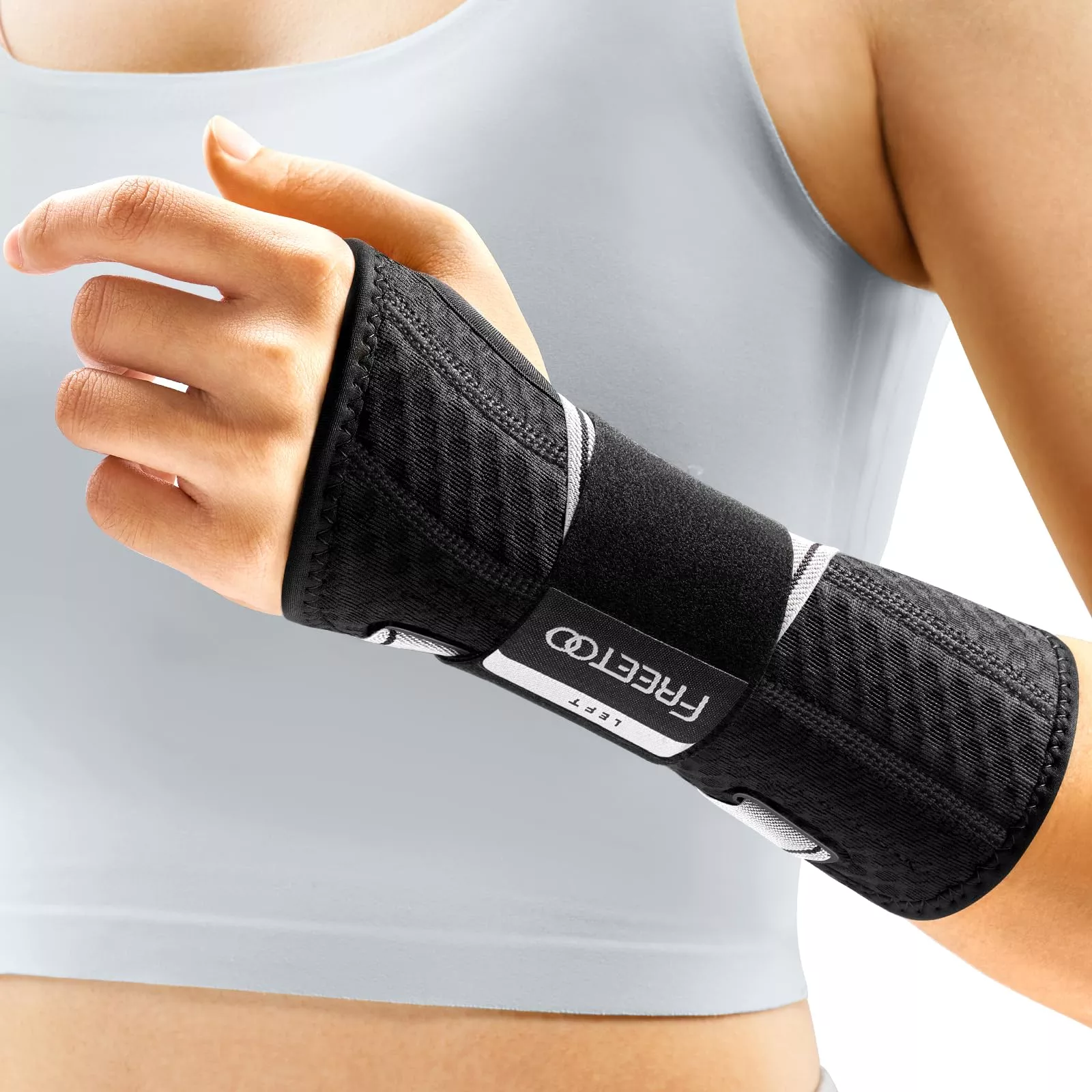 FREETOO Carpal Tunnel Wrist Brace Pro, Single-Pull Wrist Support for Sleeping with S Shape Splint, Lightweight Hand Brace for Women Men, Tendonitis, Arthritis Pain Relief, Black /Light Gray(Right,S /M)