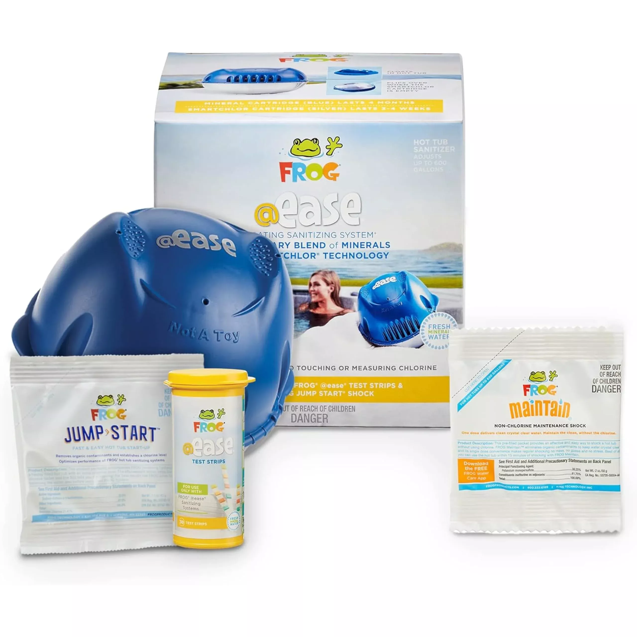 FROG @Ease Floating System for Hot Tubs - Quick & Easy Self-Regulating Hot Tub Sanitizer - Hot Tub Maintenance System with Sanitizing Minerals & SmartChlor Technology