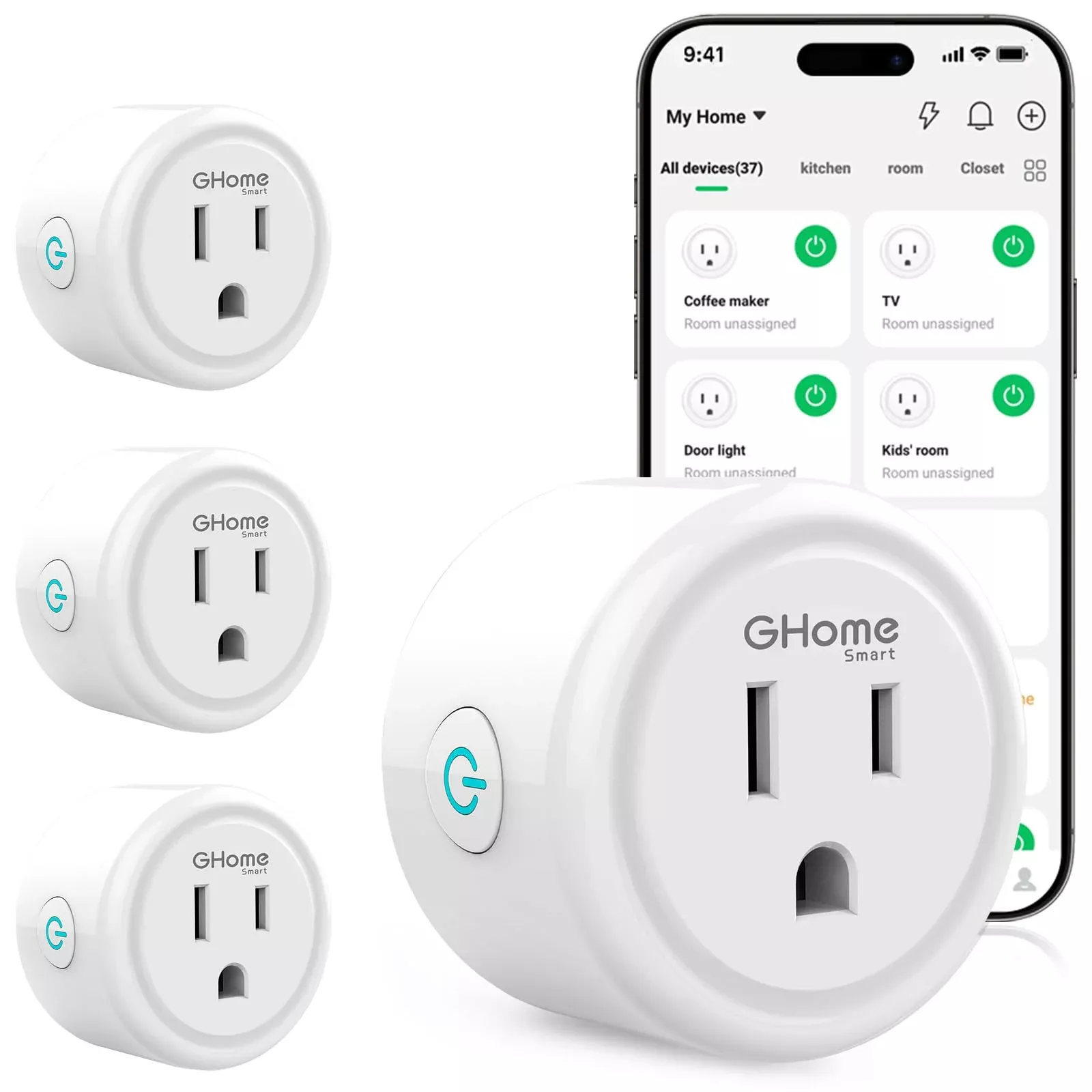 GHome Smart Plug, WiFi Smart Plugs Work with Alexa and Google Home, Smart Outlet Timer with APP Remote Control, 2.4GHz Wi-Fi Only, No Hub Required, ETL FCC Listed