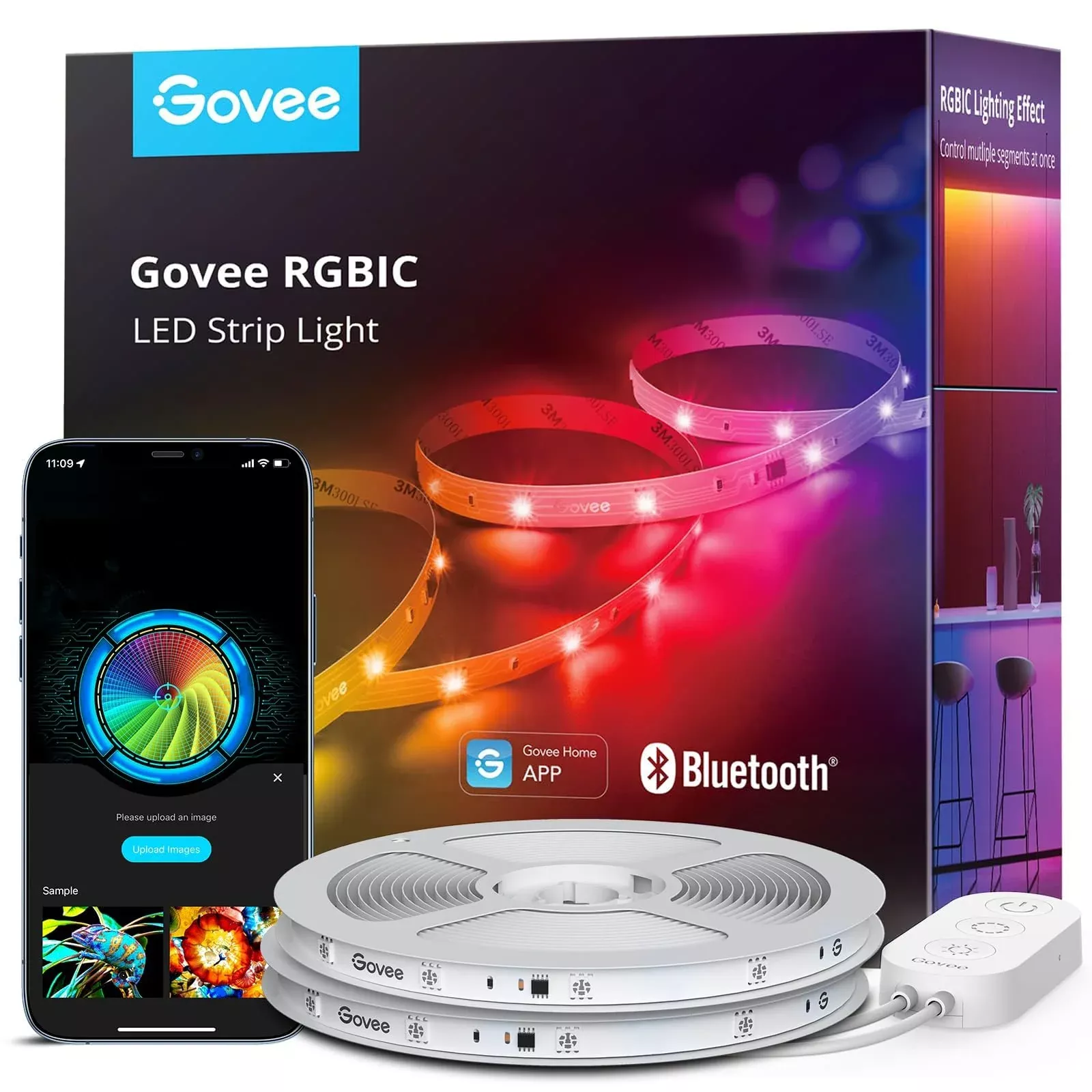 Govee RGBIC LED Strip Lights, 65.6ft Smart LED Lights for Bedroom, Bluetooth LED Strip Lights APP Control, DIY Multiple Colors on One Line, Color Changing LED Lights for Home Decor