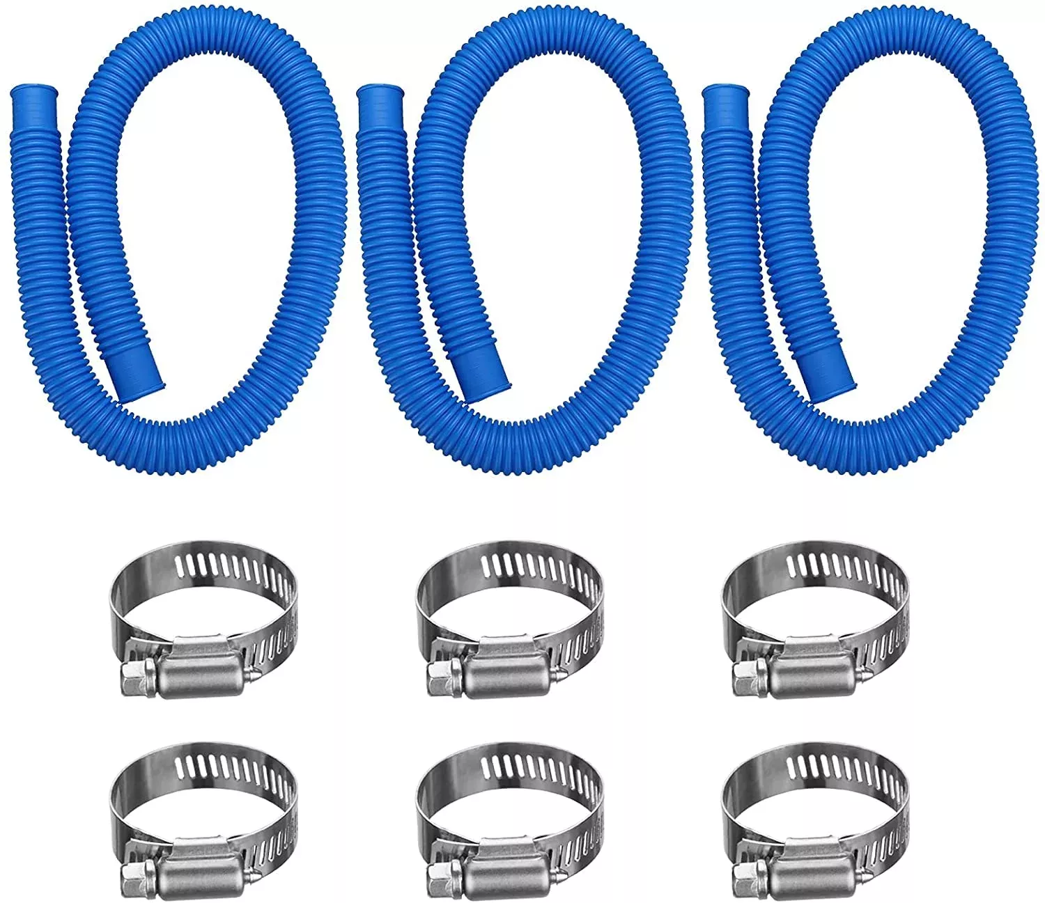 IDEASURE Pool Pump Replacement Hose, 1.25 x 41 Inch Above Ground Pool Hose Compatible with In tex Filter Pump 607, 637, 3 pack 1 1 /4 Pool Hoses Replacement Include 6 Hose Clamps