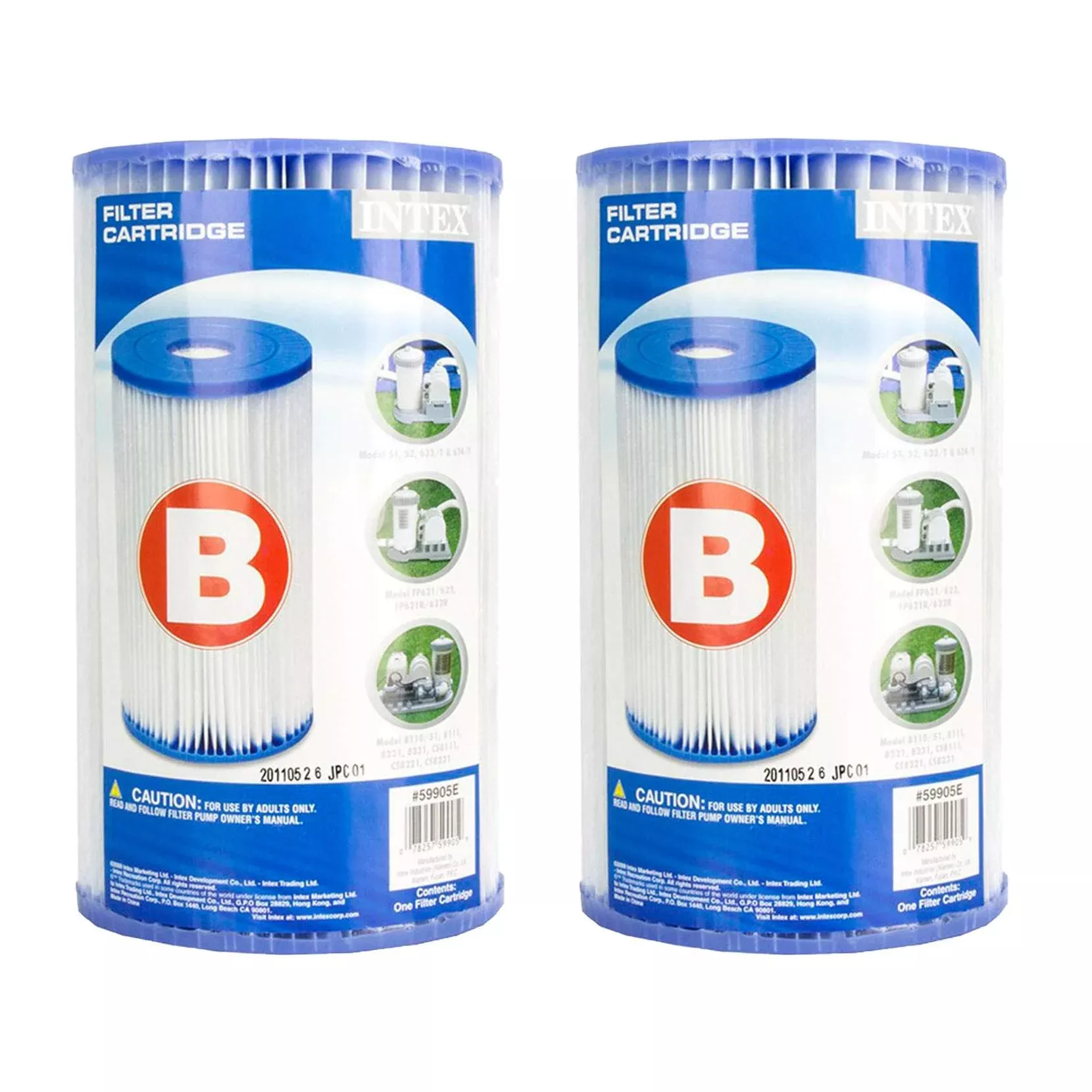 Intex 29005E Easy Set Swimming Pool Type B Replacement Easy Clean Dacron Material Filter Pump Cartridge, (2 Pack)