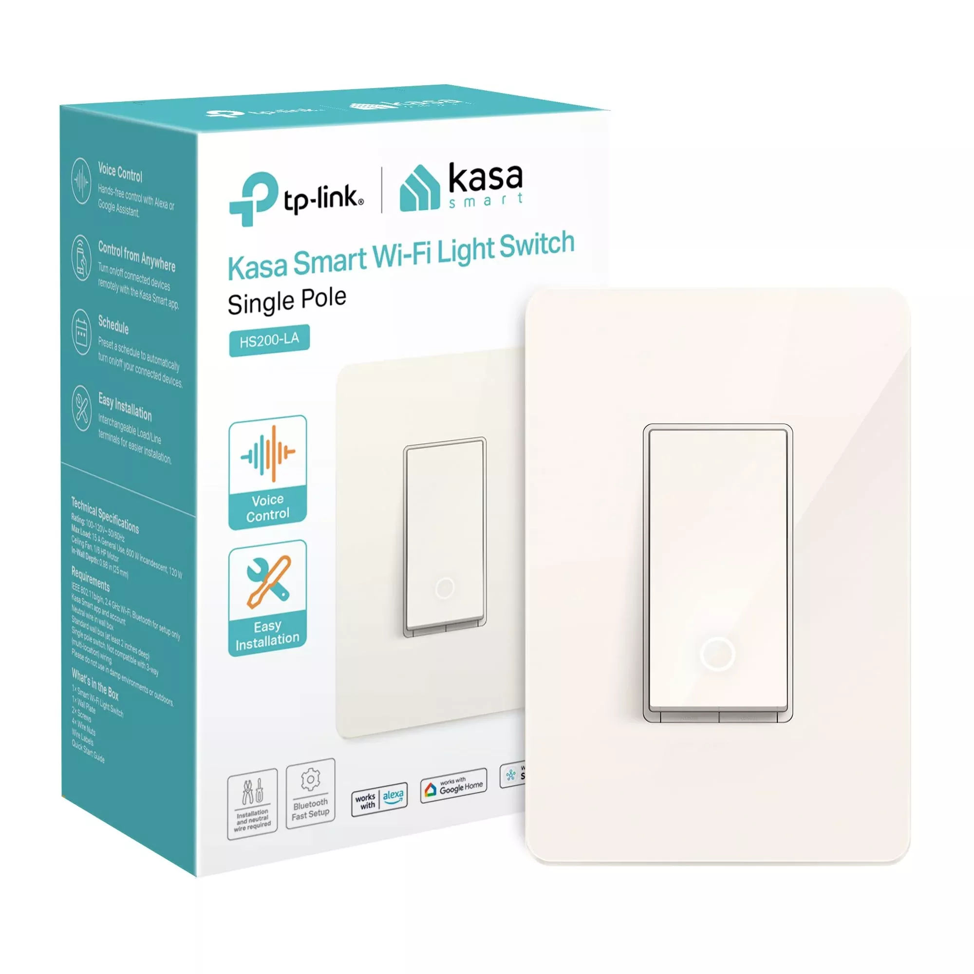 Kasa Smart Light Switch HS200-LA, Light Almond, Single Pole,Neutral Wire Required, 2.4GHz Wi-Fi Light Switch Compatible with Alexa and Google Home, UL Certified, No Hub Required