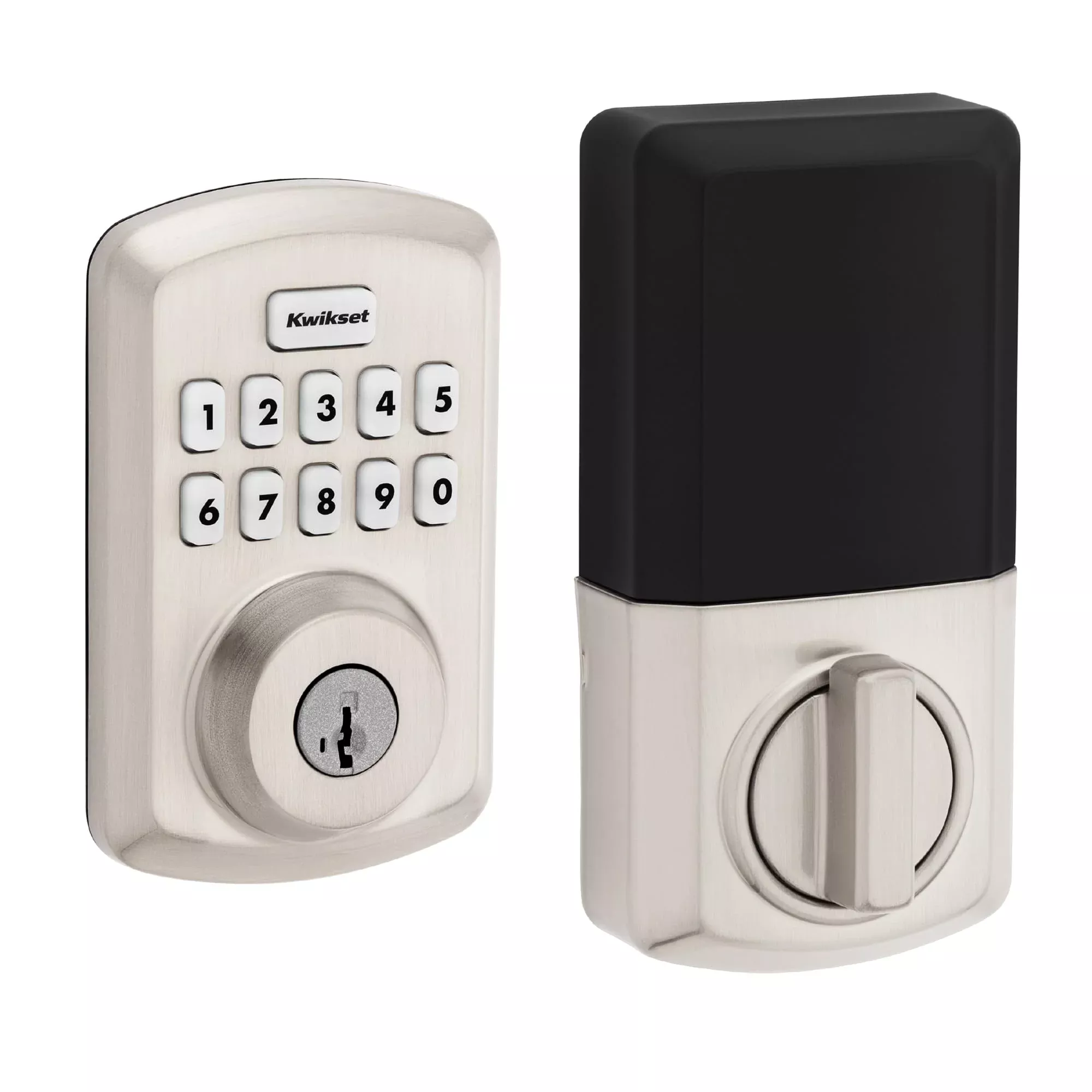 Kwikset Powerbolt 250 10-Button Keypad Satin Nickel Transitional Electronic Deadbolt Door Lock, Featuring Convenient Keyless Entry, Customizable User Codes, and Auto-Locking