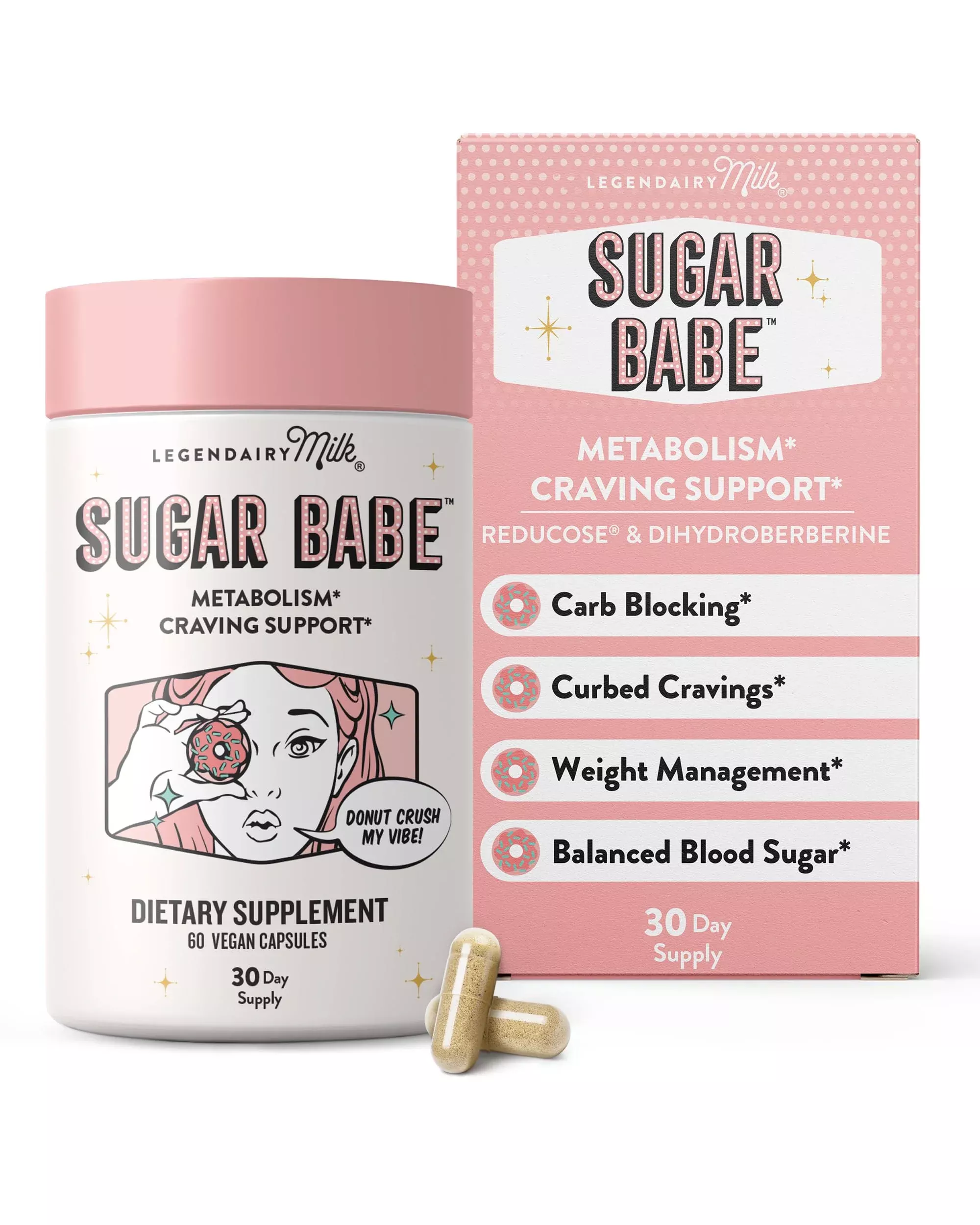 Legendairy Milk Sugar Babe - Combat Cravings & Manage Appetite - Metabolism Support - Carb Management - Dihydroberberine Supplement - 60 Capsules, 1 Month Supply