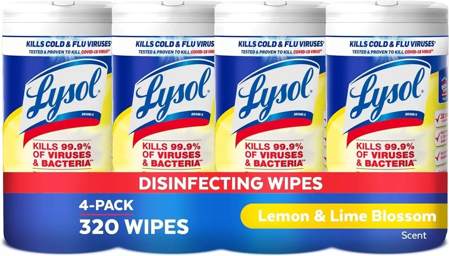 Lysol Disinfectant Wipes, Multi-Surface Antibacterial Cleaning Wipes, For Disinfecting and Cleaning, Lemon and Lime Blossom, 80 Count (Pack of 3)