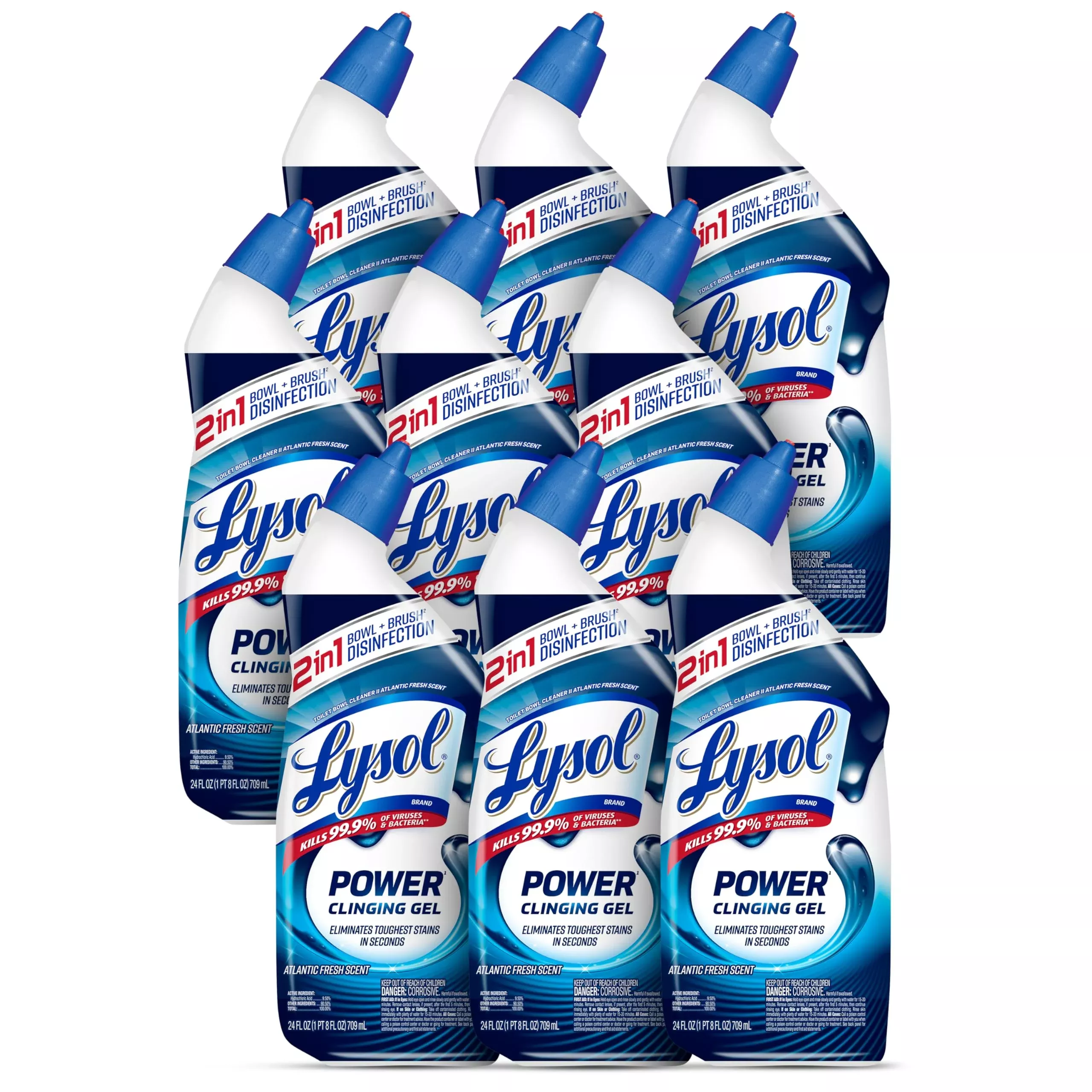 Lysol Toilet Bowl Cleaner, Max Strength Bathroom Cleaning Supplies, Toilet Bowl Cleaner Clinging Gel, Home Essential, Instant Stain Removal, Disinfecting and Deodorizing, Bleach Free, 24 oz (2 ct)