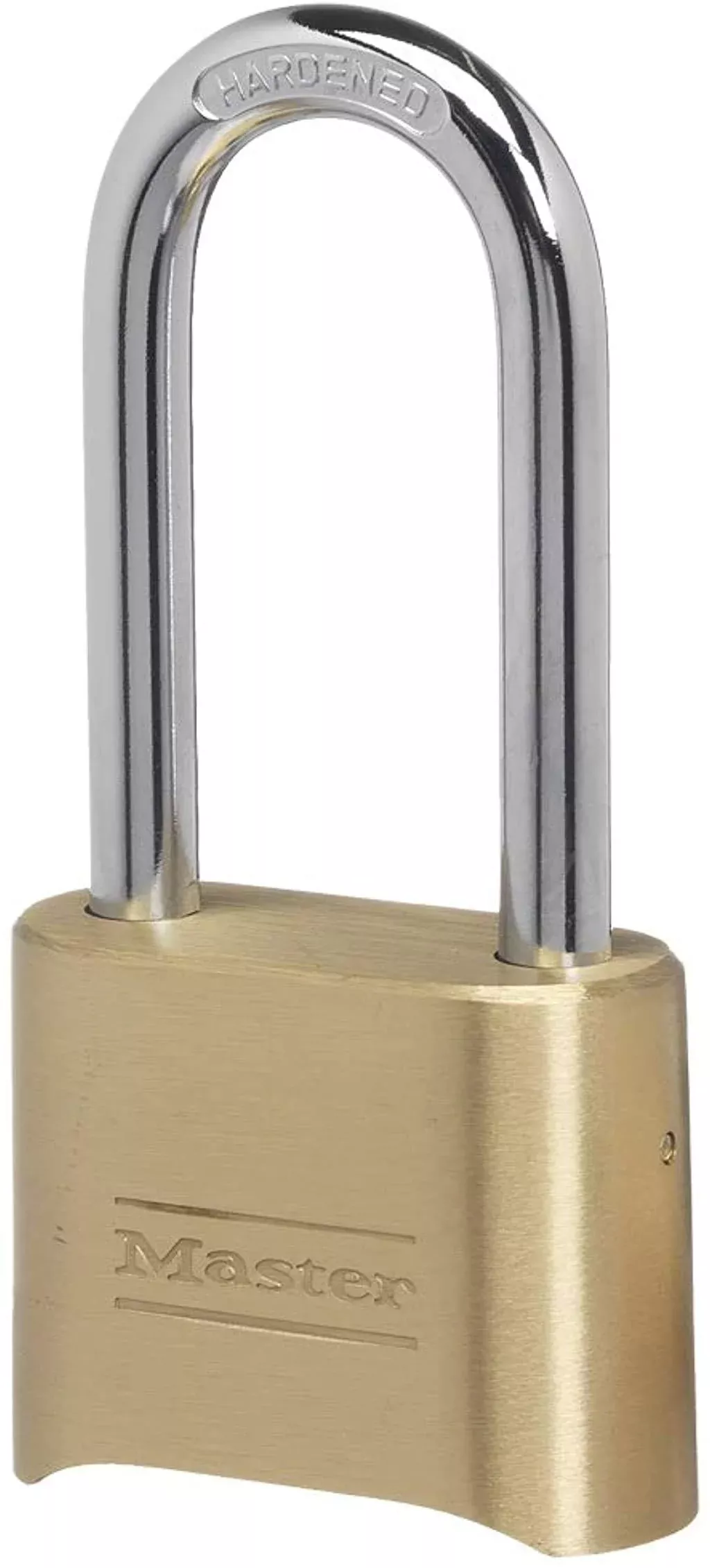Master Lock Brass Combination Lock, Gate Lock for Outdoor Fence or Shed, Customizable Combination Padlock with Extended 2-1 /4-Inch-Long Shackle, 175DLH