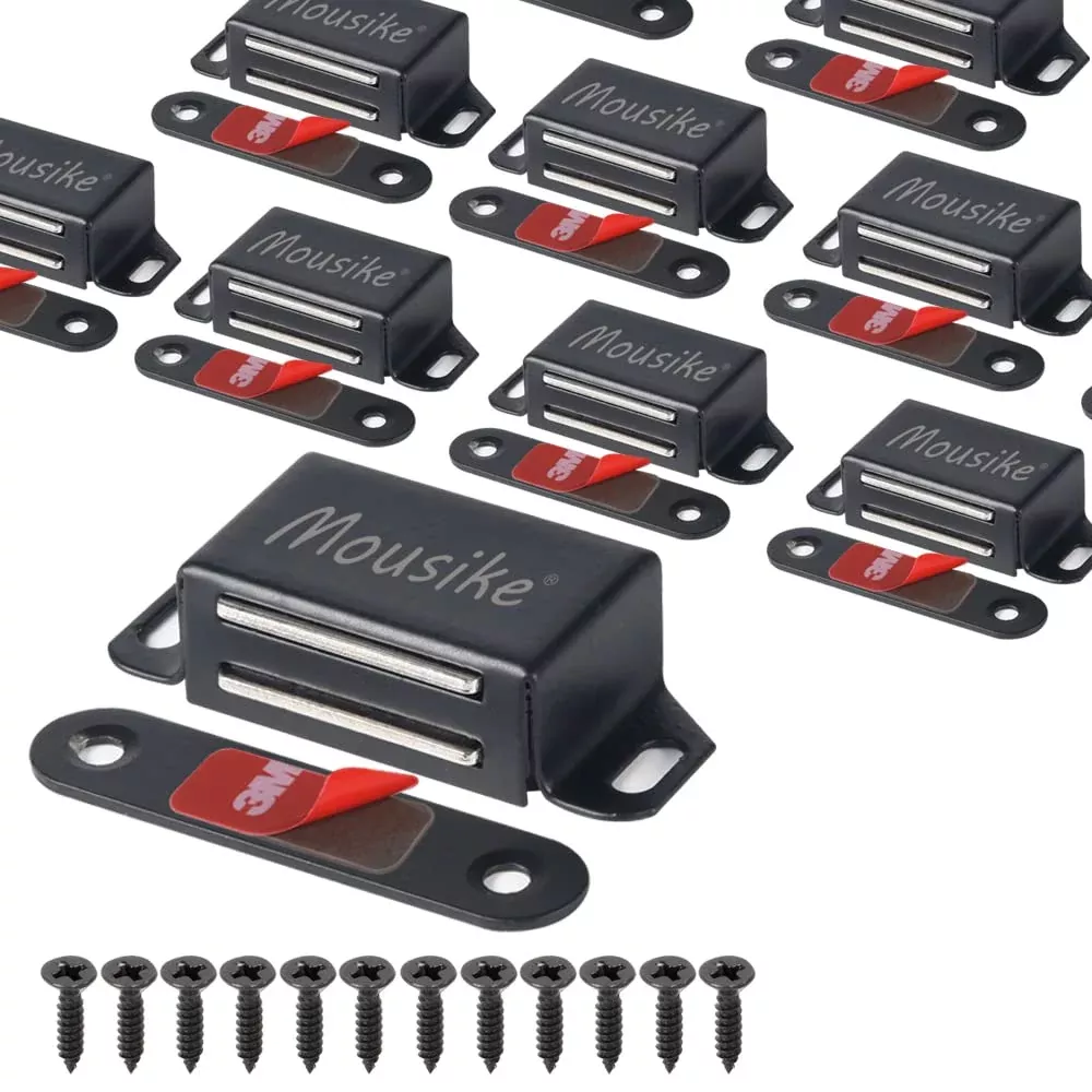 Mousike Cabinet Magnets 30lb Black Door Magnets with Strong Magnetic for Kitchen Cupboard Wardrobe Closet Cabinet Door Drawer Latch 8 Pack