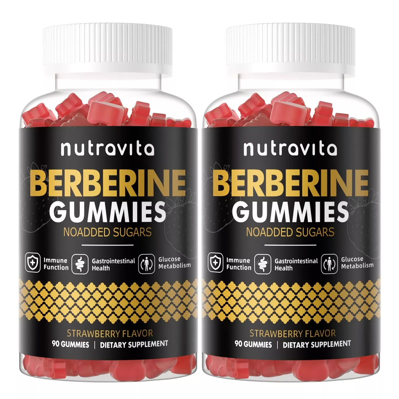 Nutravita Berberine Gummies with Ceylon Cinnamon 1500mg High Potency Berberine HCL Supplement for Immune and Metabolism Support, Sugar Free Organic Berberine Gummies Strawberry Flavor-1PACK