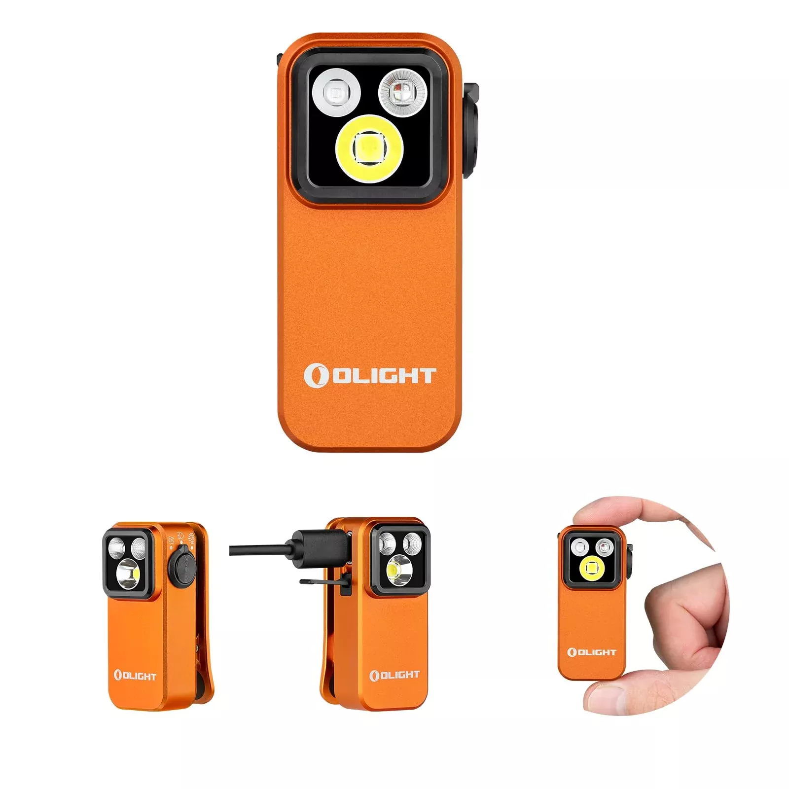 OLIGHT Oclip Pro S EDC Flashlight Clip-on Light, 600 Lumens Type-C Rechargeable with White LED, UV and RGB, Magnetic Flash Lights for Working, Signaling, Inspection and Outdoor Use (Orange)