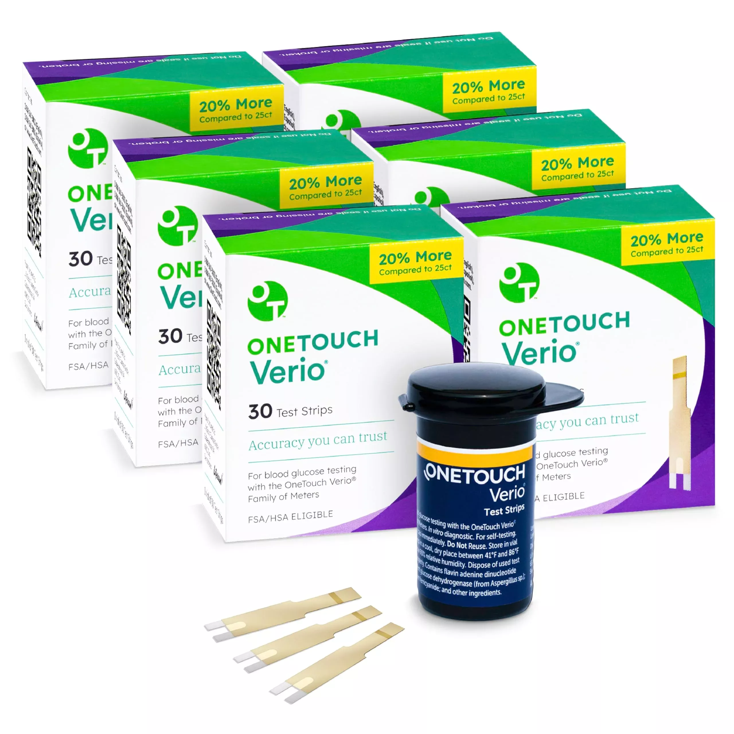 OneTouch Verio Test Strips - 180 Count - Diabetic Test Strips for Blood Glucose Meter & Daily Blood Sugar Levels - 30 Count /Pack (6 Pack)