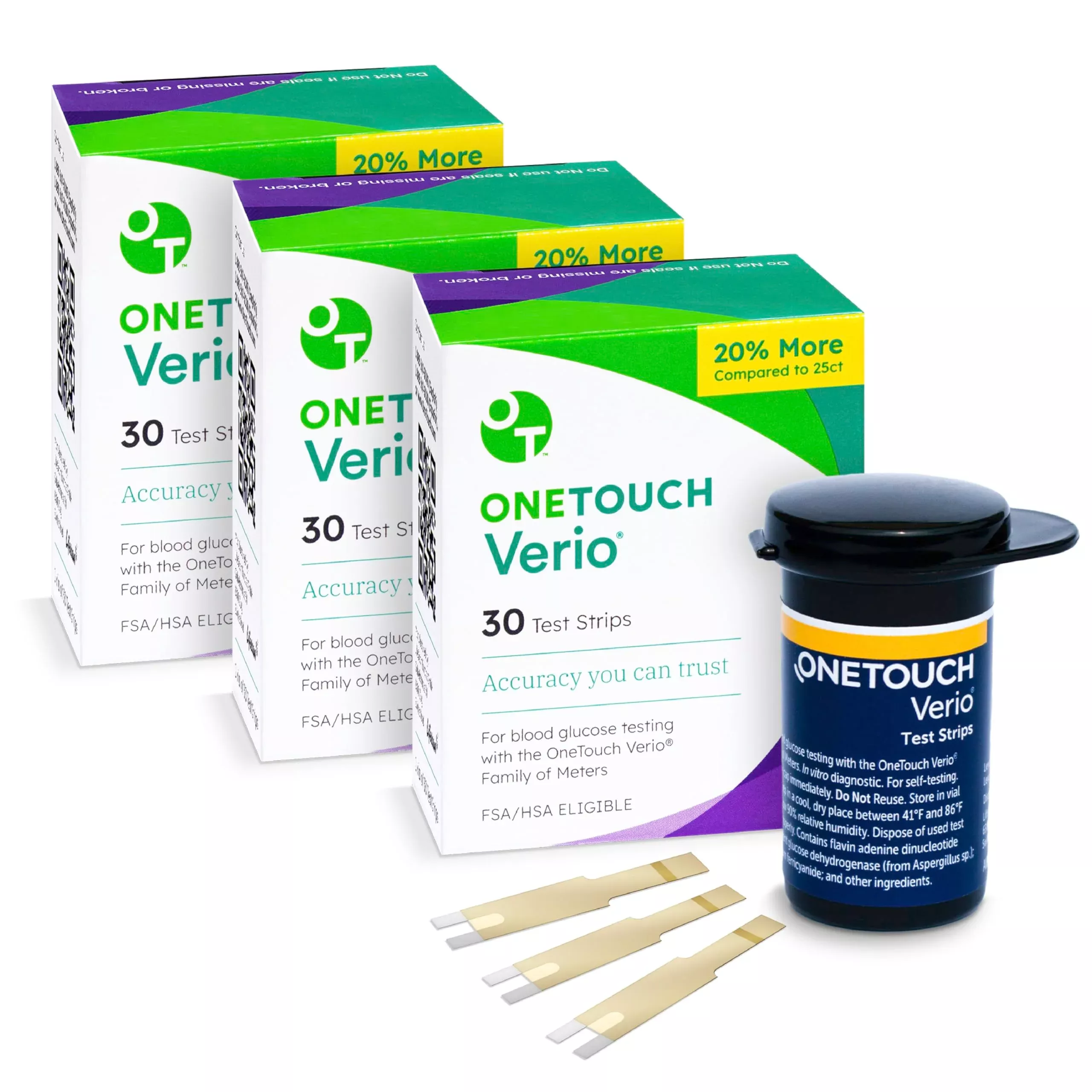 OneTouch Verio Test Strips - 90 Count - Diabetic Test Strips for Blood Glucose Meter & Daily Blood Sugar Levels - 30 Count /Pack (3 Pack)