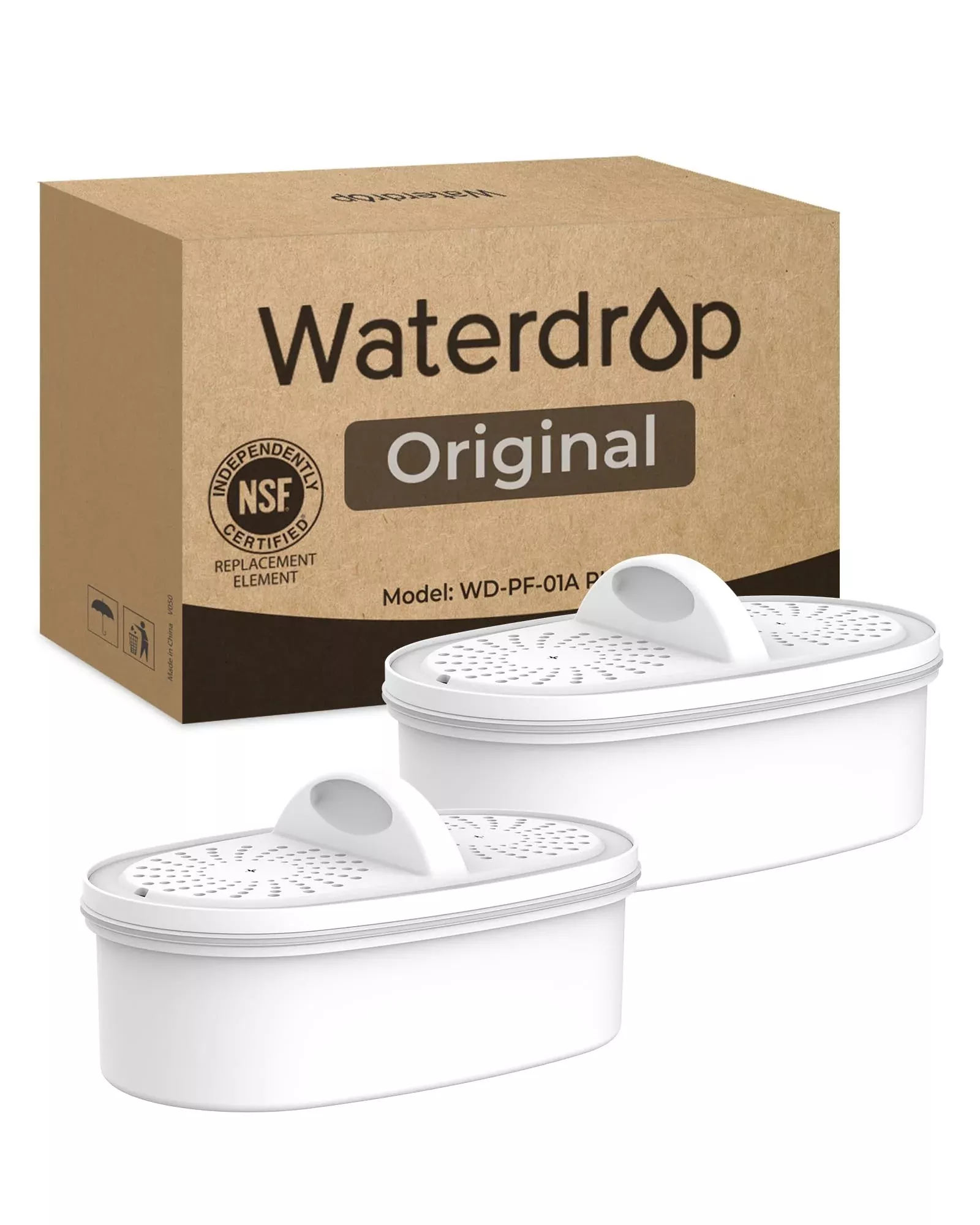 [Original] Waterdrop PF-01A Water Filter Replacement for Waterdrop Pitcher Filtration System, Reduces Lead, PFAS, PFOA /PFOS, Chlorine, Last Up to 3 Months or 200 Gallons, 3 Pack