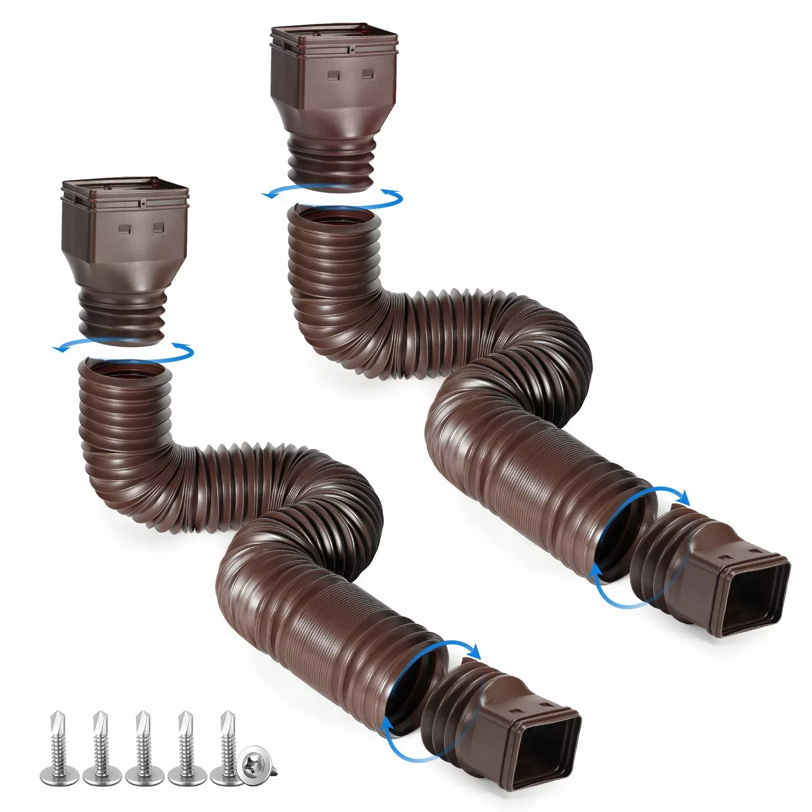 plusgutter Brown 2-Pack Rain Gutter Downspout Extensions Flexible, Drain Downspout Extender,Down Spout Drain Extender, Gutter Connector Rainwater Drainage,Extendable from 21 to 68 Inches