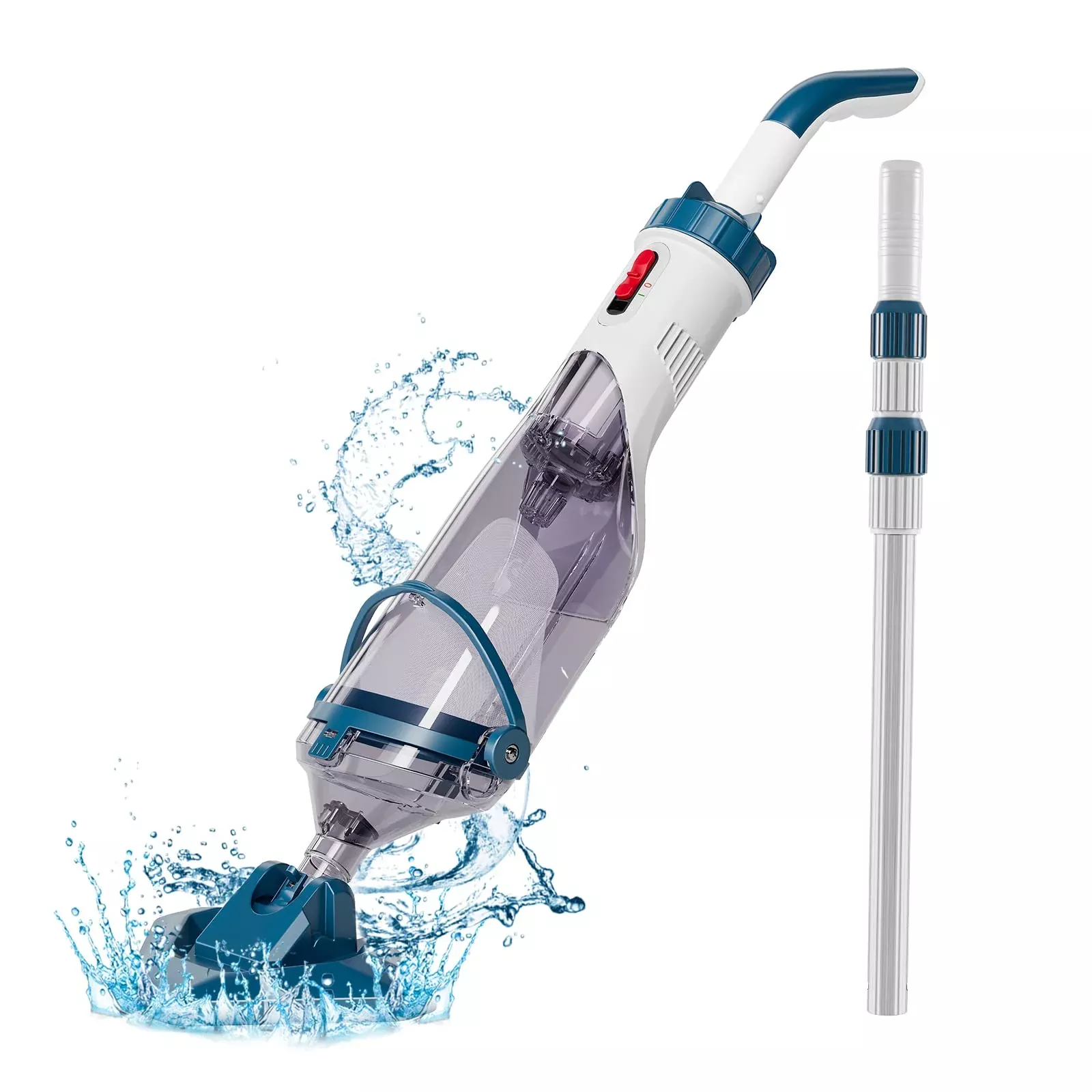 Pool Vacuum for Above Ground Pool with a Telescopic Pole, Running time up to 1H, Handheld Rechargeable Pool Cleaner with Powerful Suction up to 18.5 gallons /min, Ideal for Leaves & Debris, PC10