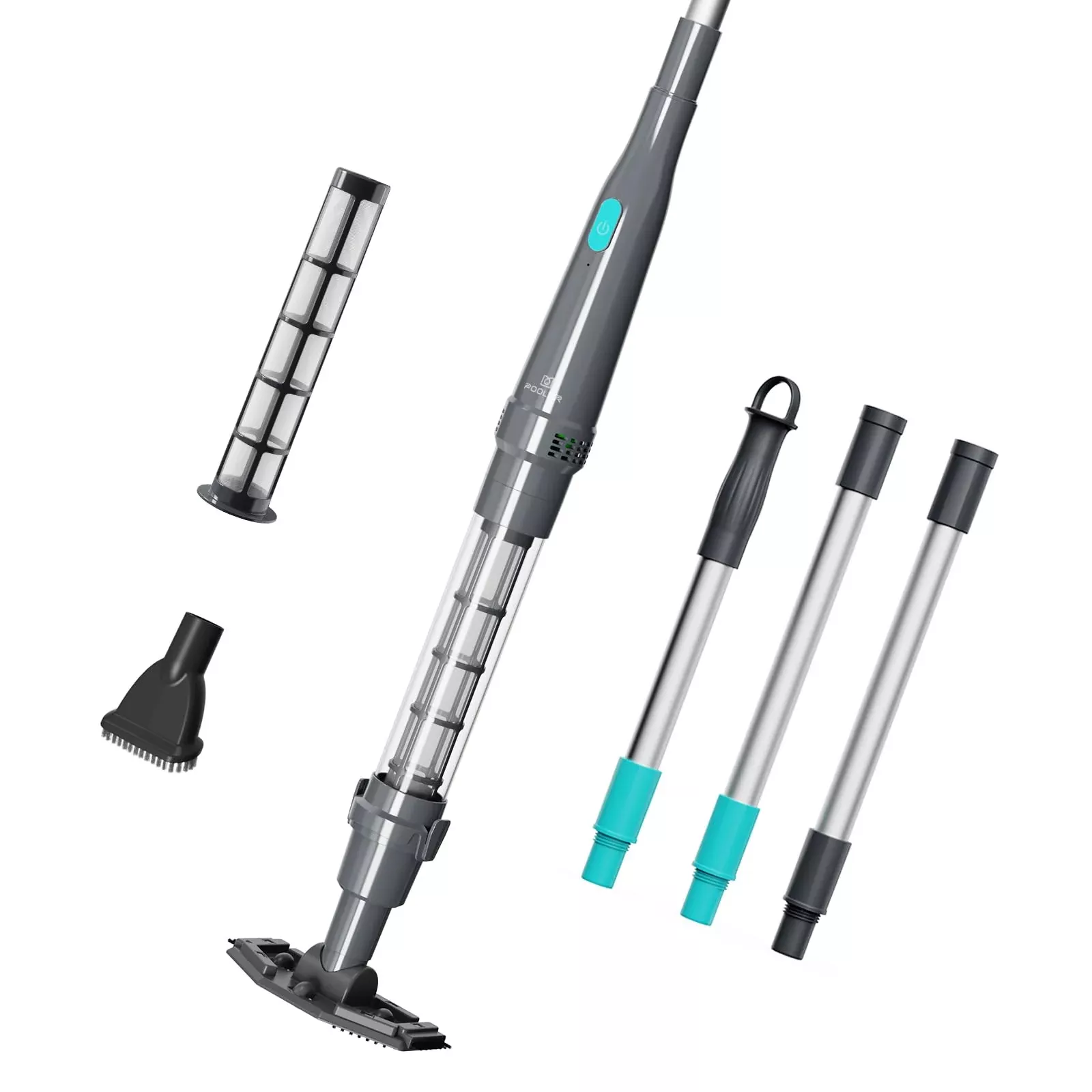 PoolMr Handheld Pool Vacuum for Above Ground Pool & Hot Tub Vacuum, with 2 Brush Heads, 90 Mins Running Time, 13.2 Gallons /Min Powerful Suction, Ideal for Cleaning Debris and Sand Underwater, Black