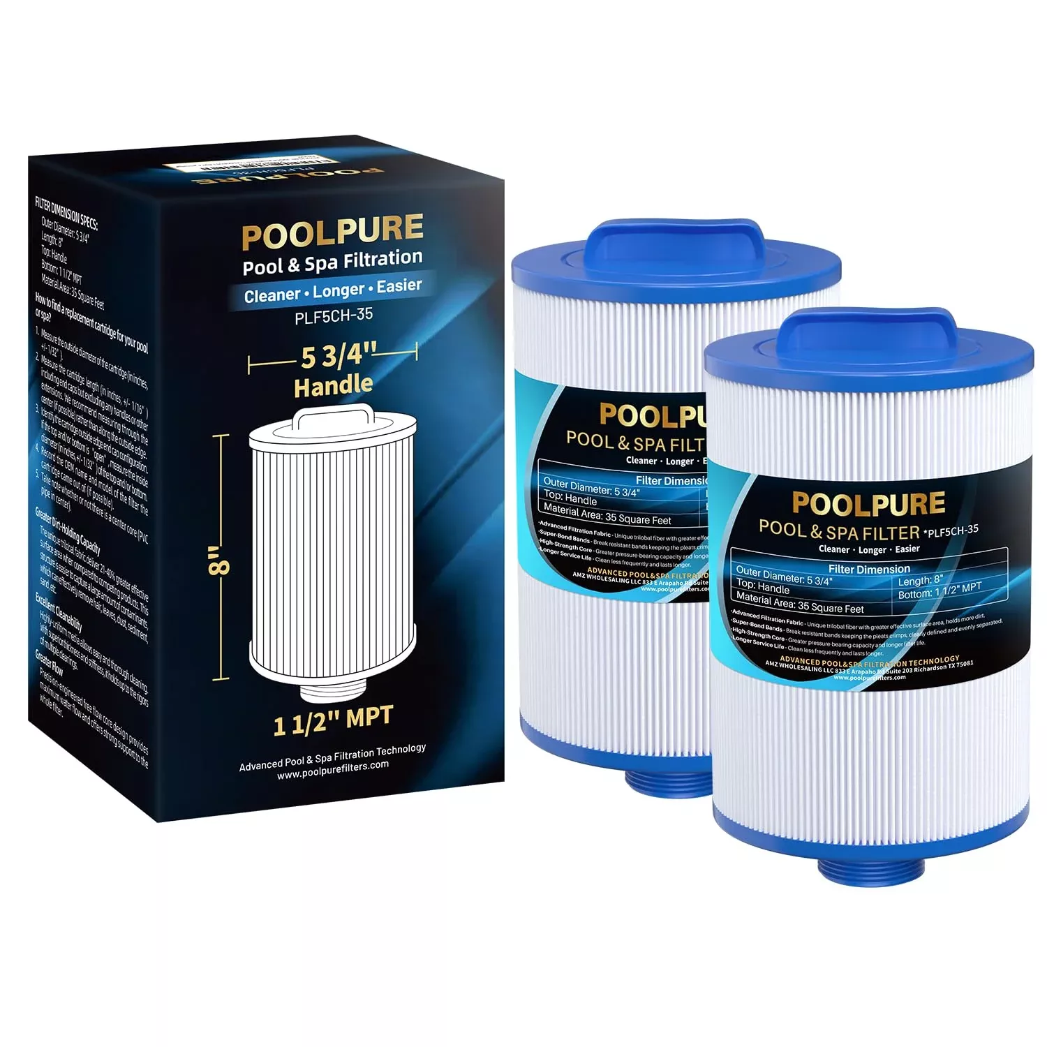 POOLPURE Replacement Filter for PMAX50P4, Unicel 5CH-35,Filbur FC-0300, Baleen AK-90109, Excel Filters XLS-526, Darlly 50353, Pure N Clean PC-0300, SD-00780, SD-00650 Filter Cartridge(1 1 /2