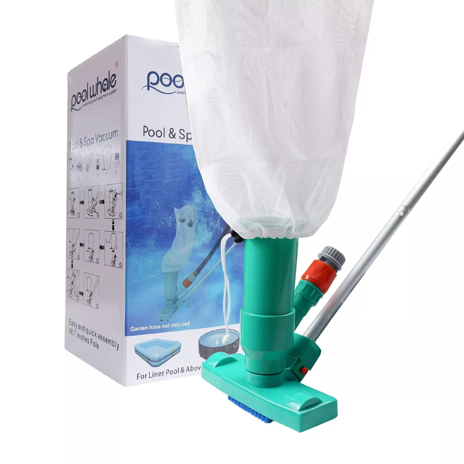 POOLWHALE Portable Pool Vacuum Jet Underwater Cleaner W /Brush,Bag,6 Section Pole of 56.5