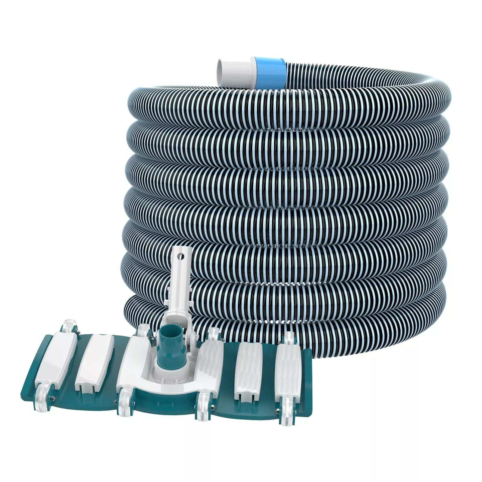 POOLWHALE Professional 1-1 /2-Inch x 40-Feet Swimming Pool Vacuum Hoses and Weighted Rotatable Handle Vacuum Head with Wheels, Perfect for Above Ground and Inground Pools