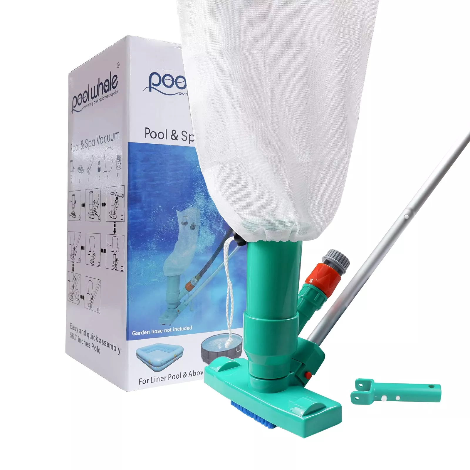 POOLWHALE Upgrades Pool Spa Pond Mini Jet Vac Vacuum Cleaner w /Brush, Bag,6 Sections Telescopic Pole of 56.5