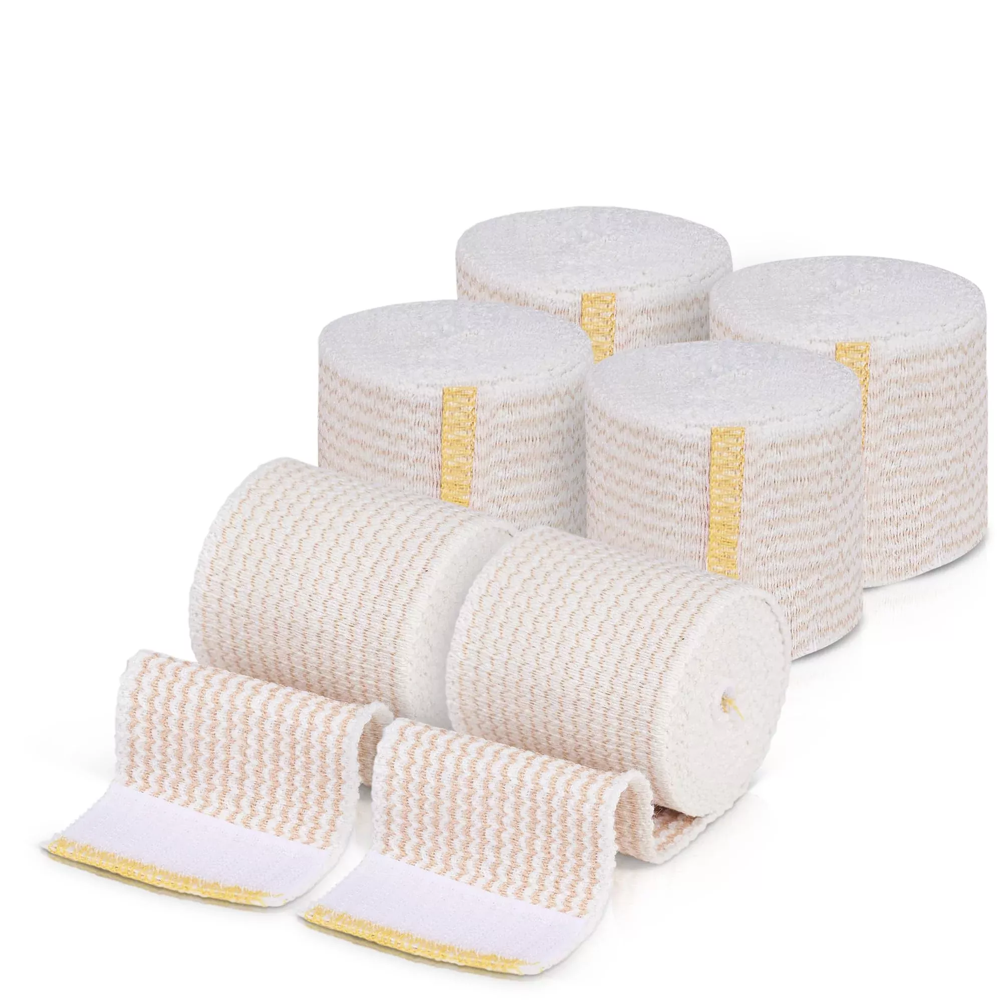 Premium Elastic Bandage Wrap (2” Wide, 6 Pack) - Nexskin Latex Free Athletic /Medical Compression Bandages Hook & Loop Fasteners at Both Ends - Lifetime Washable & Reusable Bandages