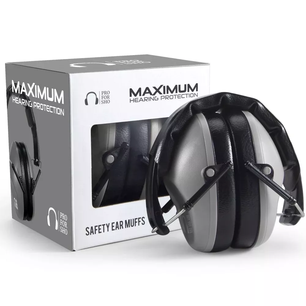 Pro For Sho 34dB NRR Hearing Protection Ear Muffs – Highest NRR Compact Design Ear Protection for Loud Events & Sensory Use (Grey)
