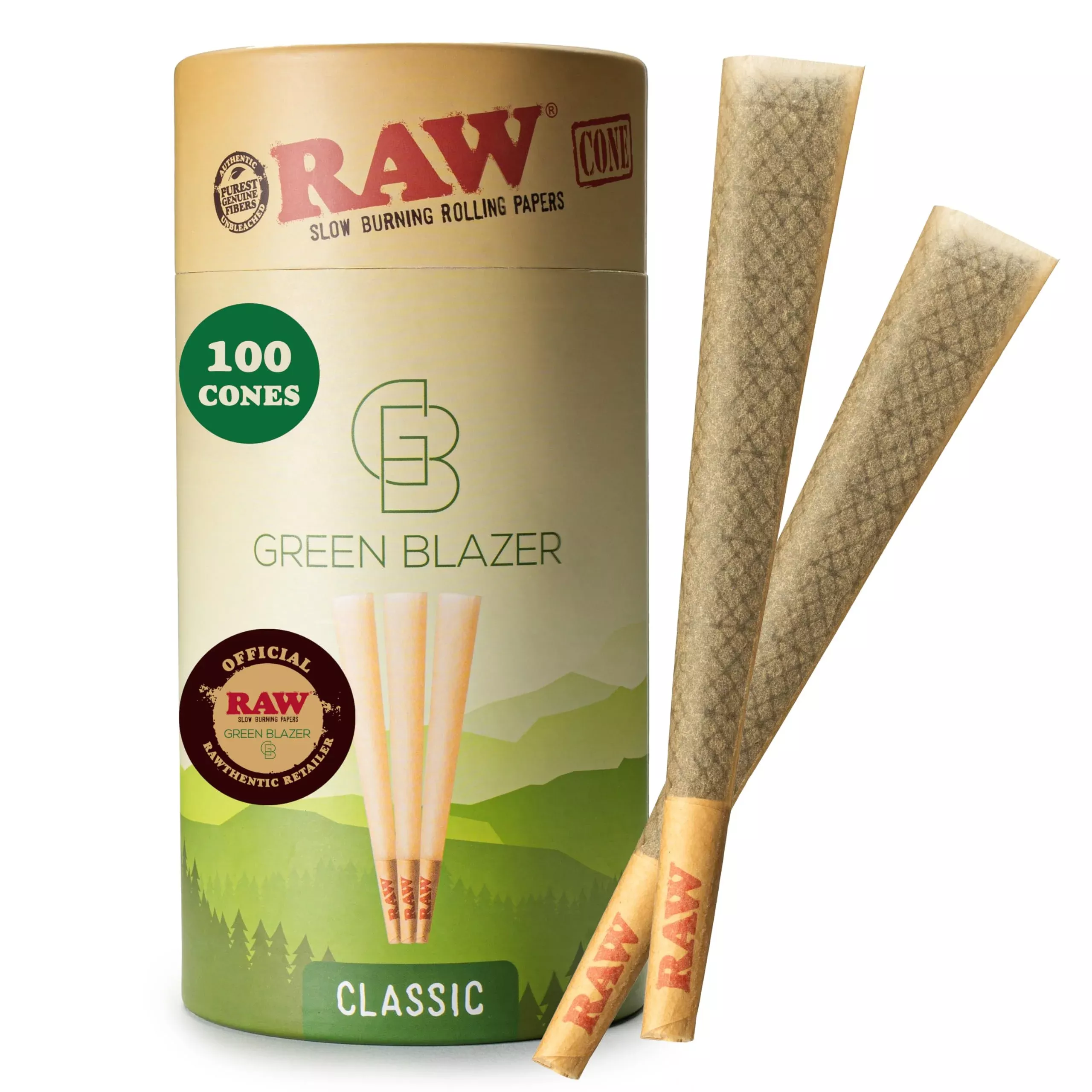 RAW Cones 1 1 /4 Size: 100 Pack Patented Slow Burning Pre Rolled Rolling Papers & Tips, Classic Raw Paper, 84mm