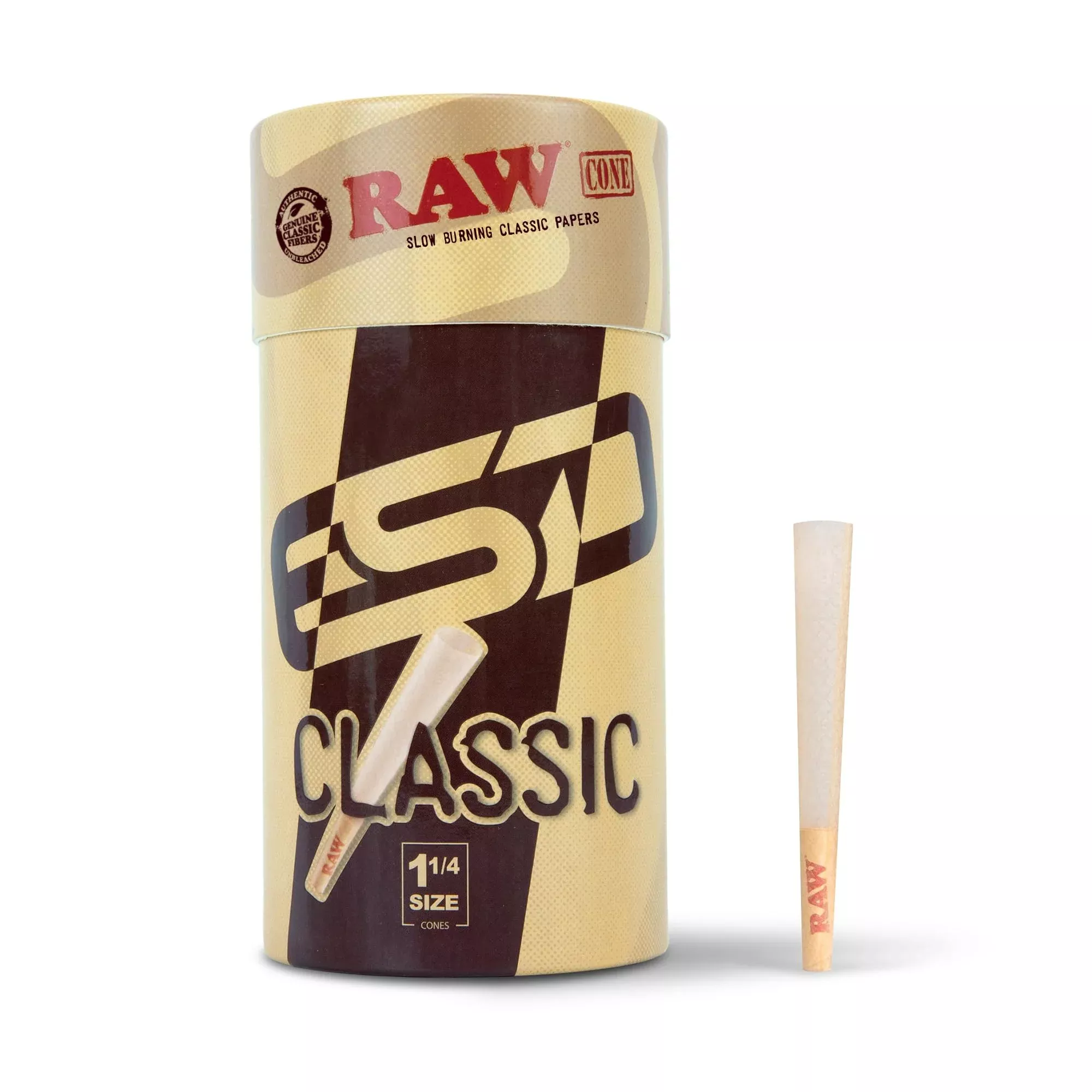 RAW Cones Classic 1-1 /4 Size - 150 Pack - Slow Burning Pre Rolled Cones with Tips & Packing Tubes Included