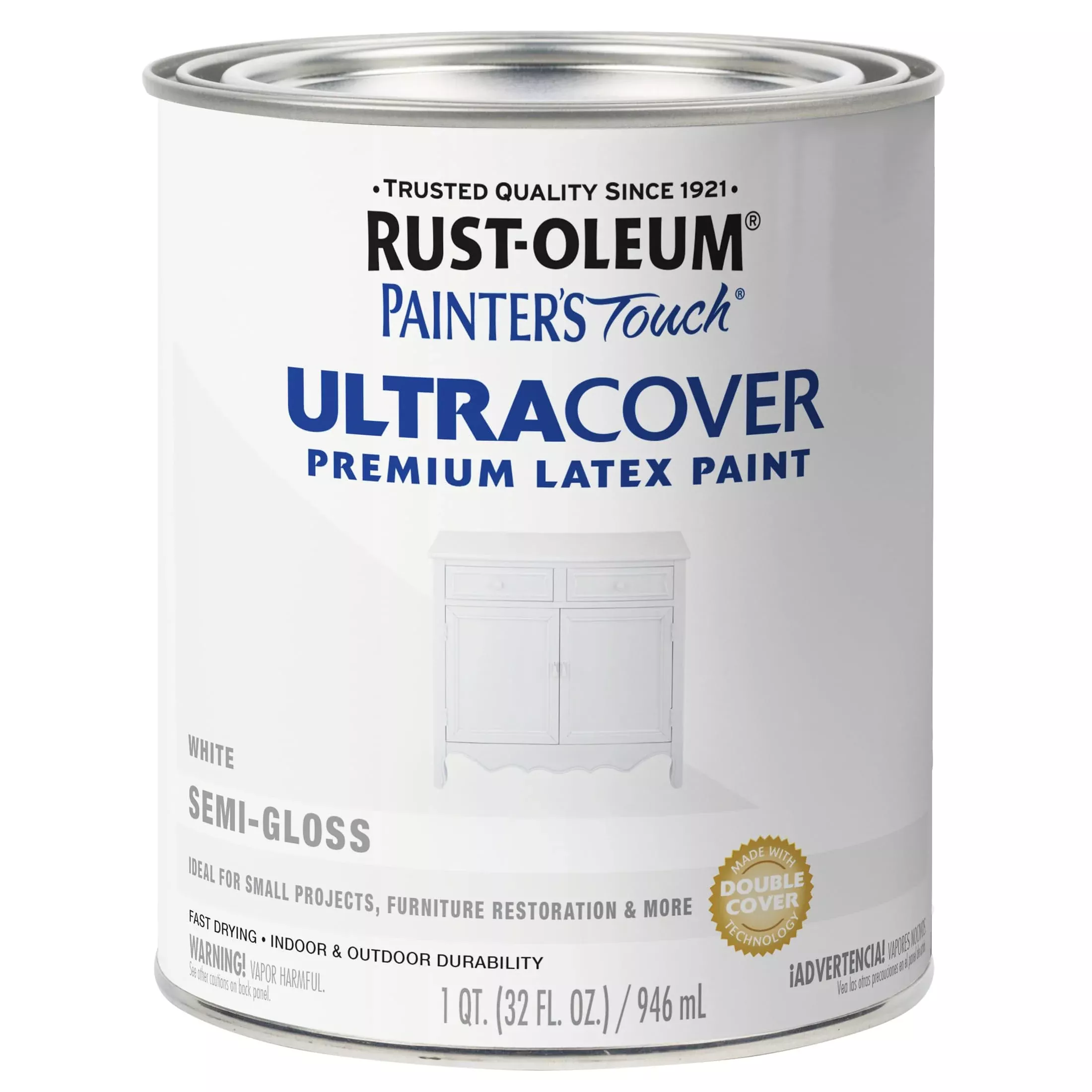Rust-Oleum 1993502 Painter's Touch Ultra Cover Multi-Purpose Brush-On Paint, 1 Quart, Semi-Gloss White