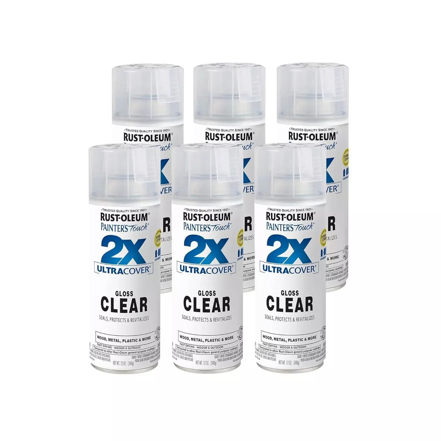 Rust-Oleum 334029-6PK Painter's Touch 2X Ultra Cover Spray Paint, 12 oz, Gloss Clear, 6 Pack
