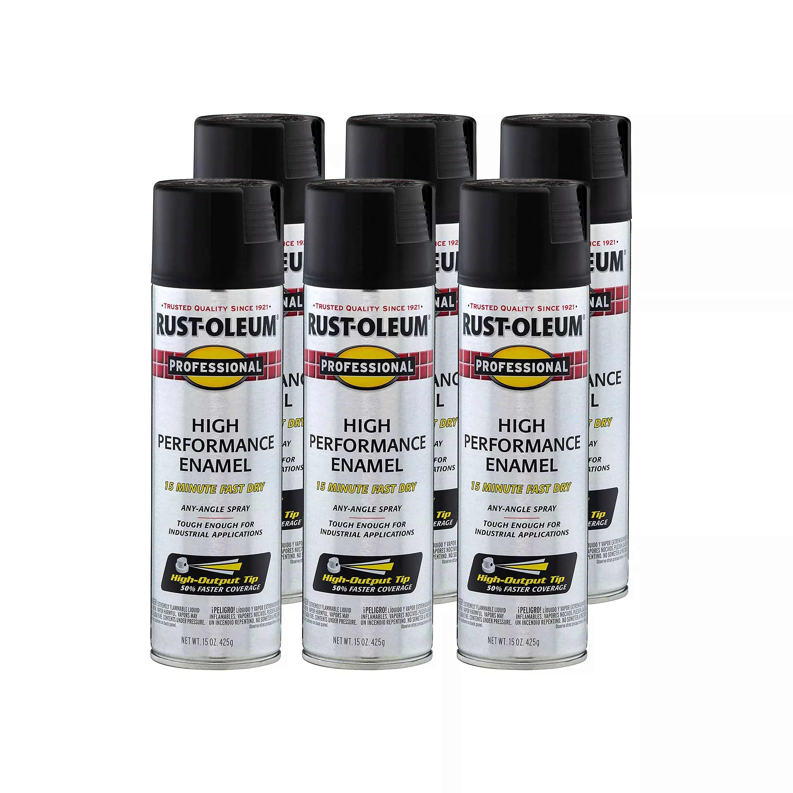 Rust-Oleum 7578838-6PK Professional High Performance Enamel Spray Paint, 15 oz, Flat Black, 6 Pack