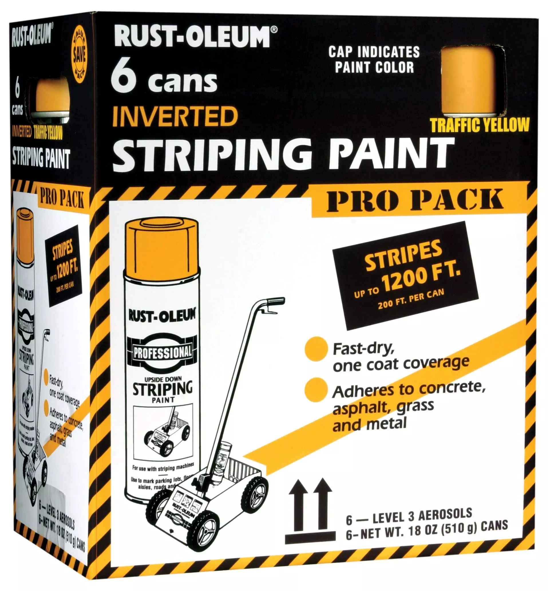 Rust-Oleum P2548849-6PK Professional Inverted Striping Spray Paint, 18 oz, Traffic Yellow, 6 Pack