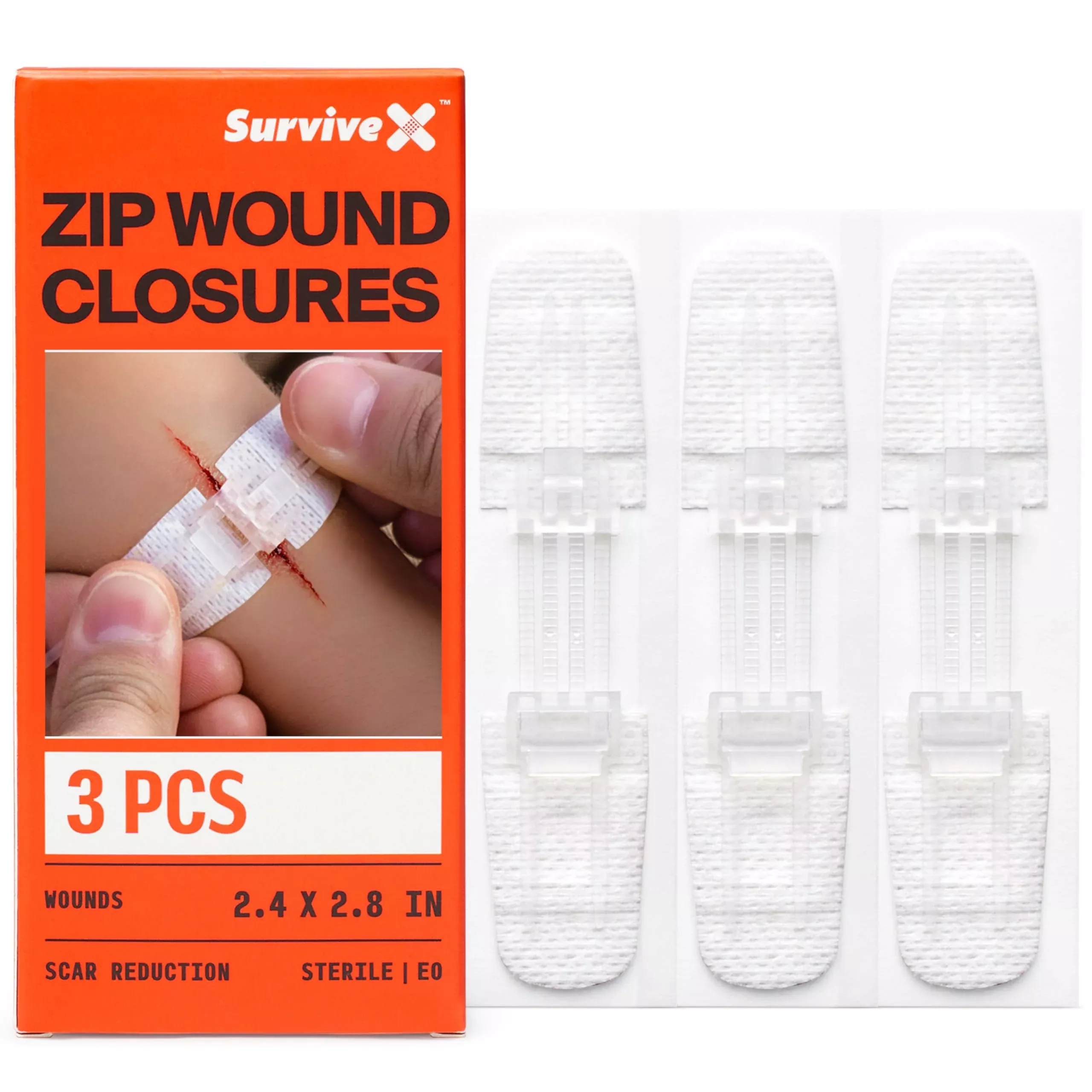 SurviveX Zip Stitch Wound Closure Strips - First aid Kit - Repair Wounds Without Stitches - Zipstitch Sutures - Laceration Closures - 3 PCS