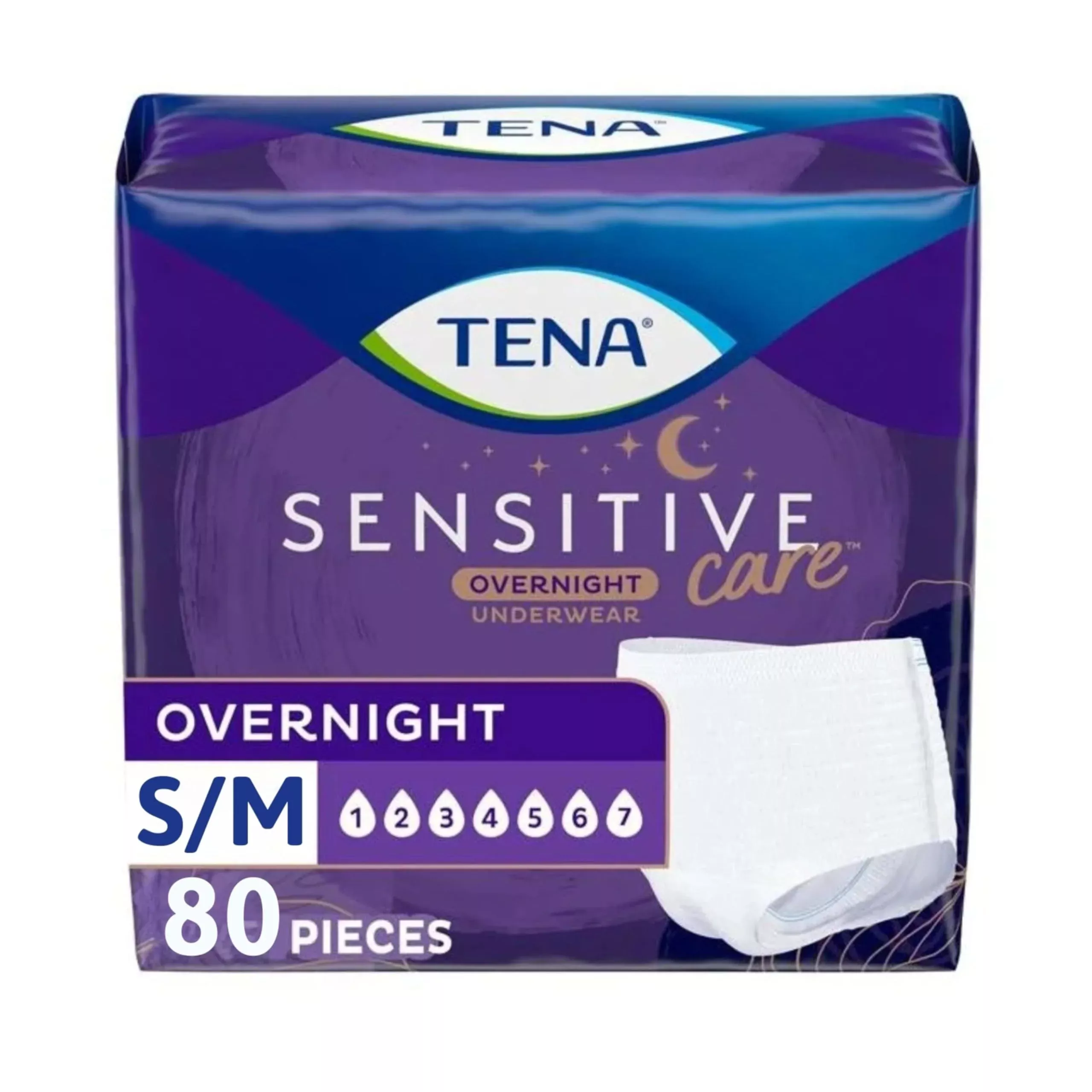 Tena Sensitive Care Overnight Incontinence Underwear for Women, Bladder Control and Postpartum, Small /Medium, 80 Count (Waist Size: 25in-35in)