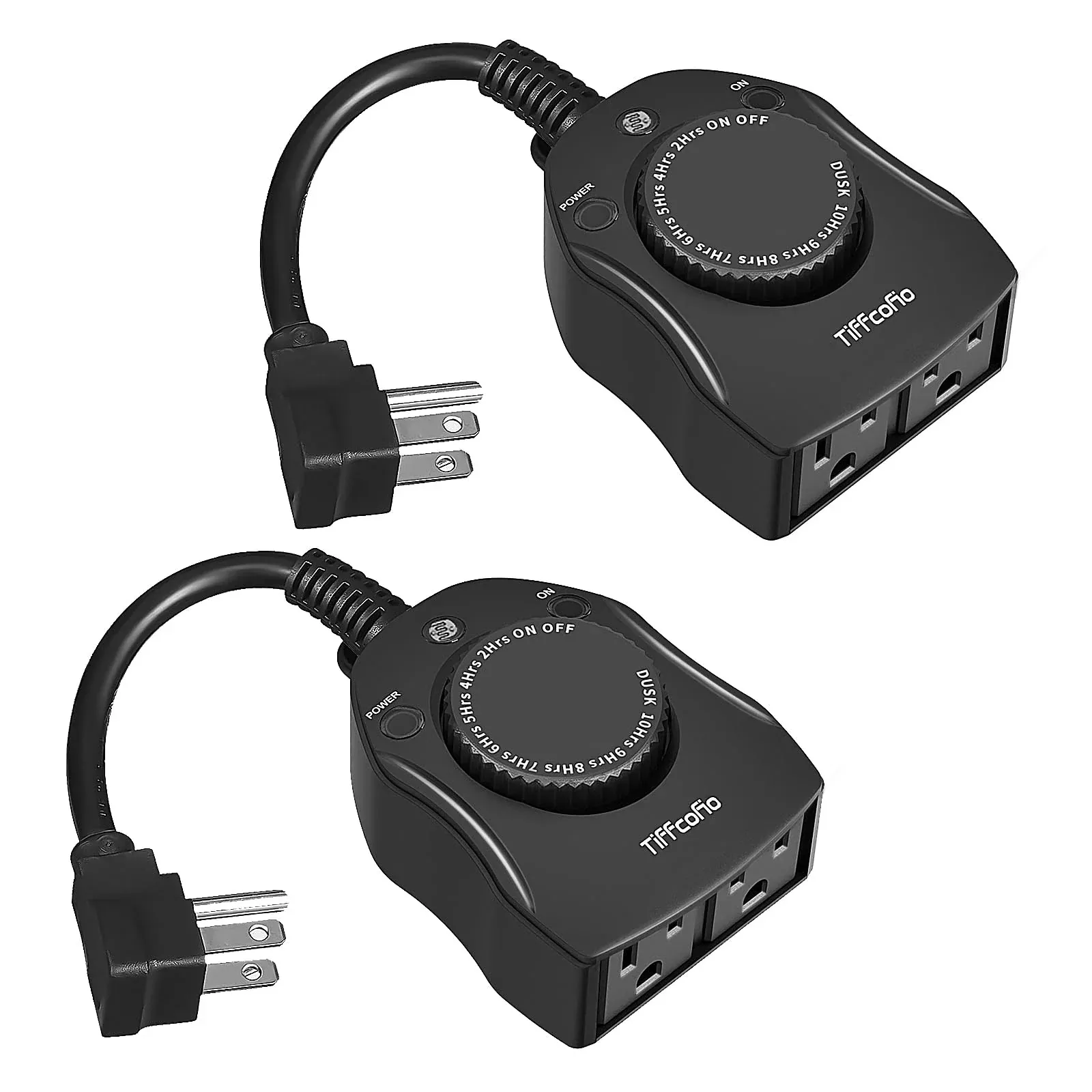 TiFFCOFiO Outdoor Christmas Light Timer, Dusk to Dawn Sensor Countdown, Outdoor Timers for Electrical Outlets Waterproof, 2 Grounded Outlets for Christmas Lights, 15A 1 /2HP, CSA Listed (2 Pack)