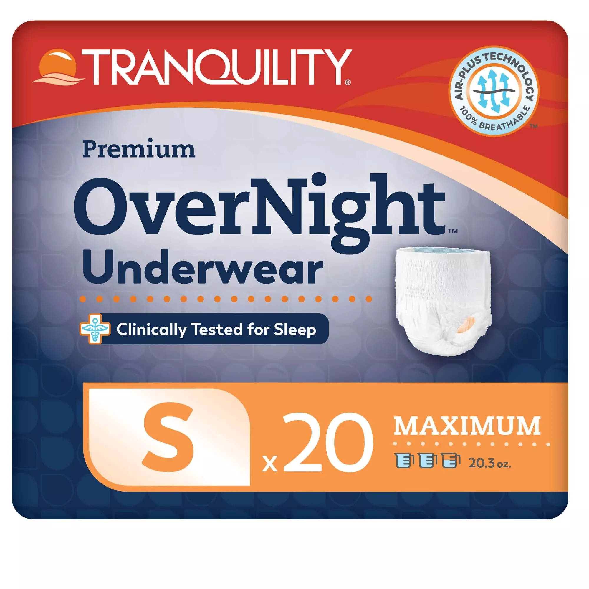Tranquility Premium OverNight Disposable Absorbent Underwear (20 Count) - S, 22-36 in. Waist - Maximum Absorbency, All-Night Sleep, Breathable Comfort, 20 Adult Diapers