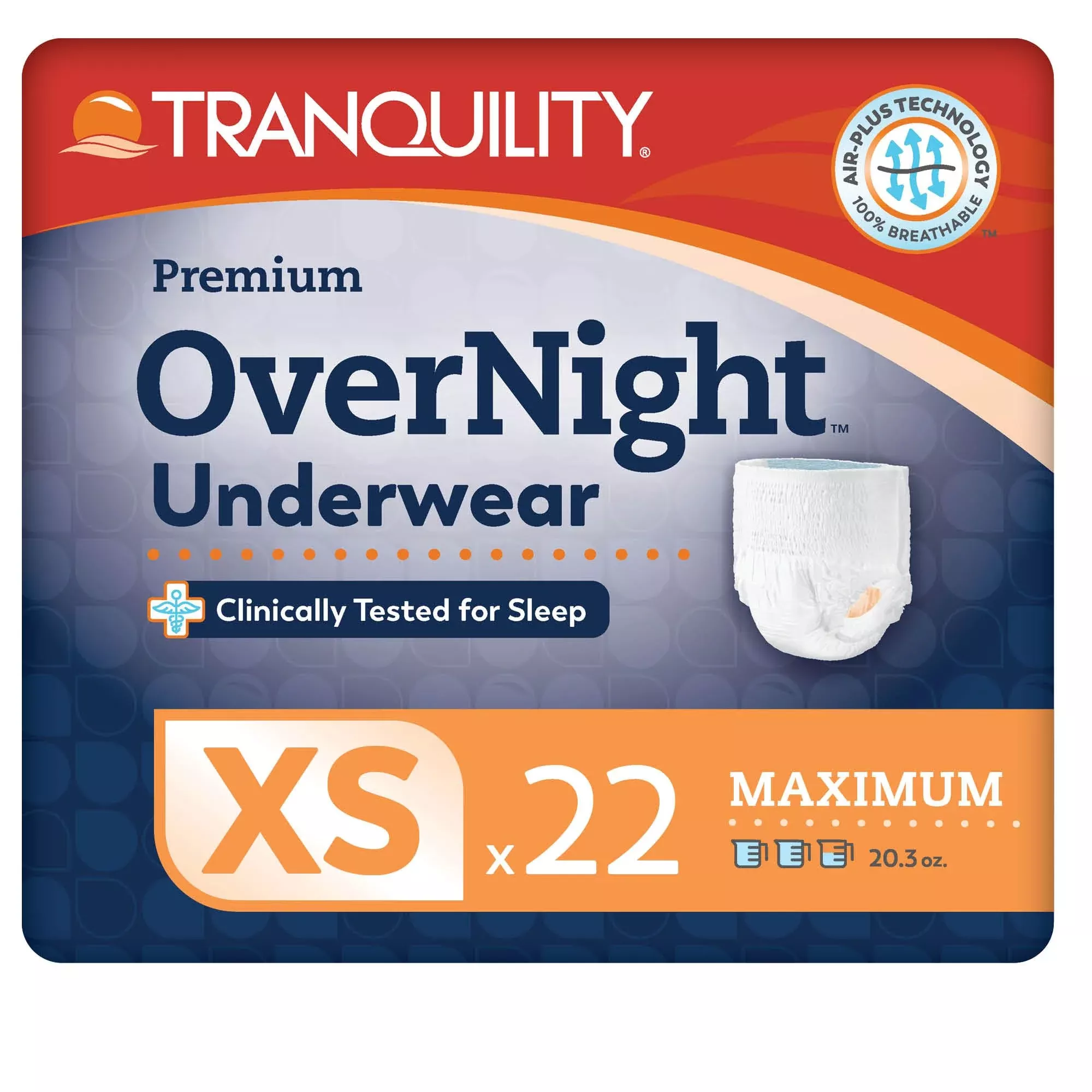 Tranquility Premium OverNight Disposable Absorbent Underwear (22 Count) - XS, 17-28 in. Waist - Maximum Absorbency, All-Night Sleep, Breathable Comfort, 22 Adult Diapers