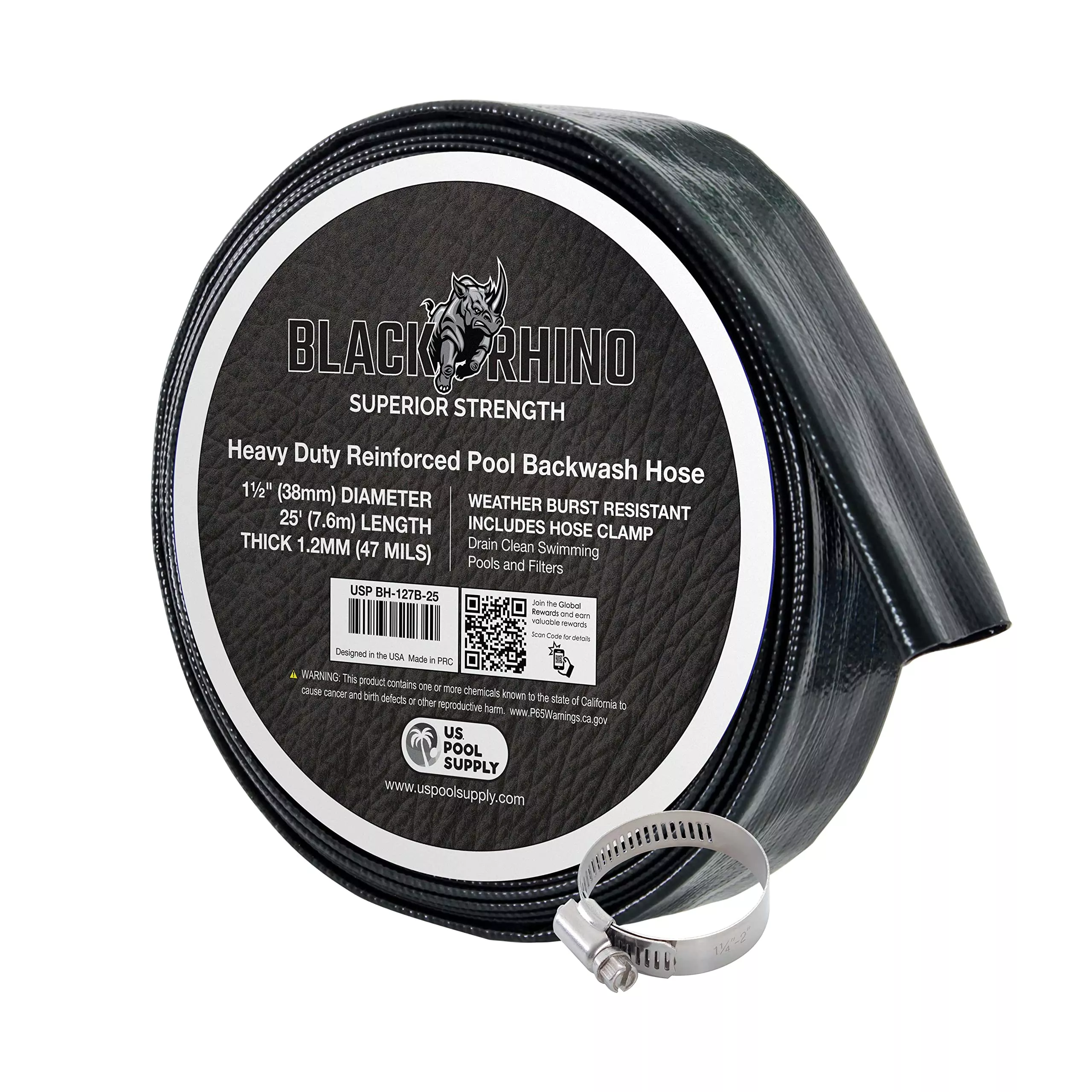 U.S. Pool Supply Pool Backwash Hose 1 1 /2 Inch Diameter x 25 Feet - Discharge Hose for Pump, Sand Filter & Sump Pump Hoses - Burst Resistant Lay Flat Drainage Hoses for Inground & Above Ground Pools